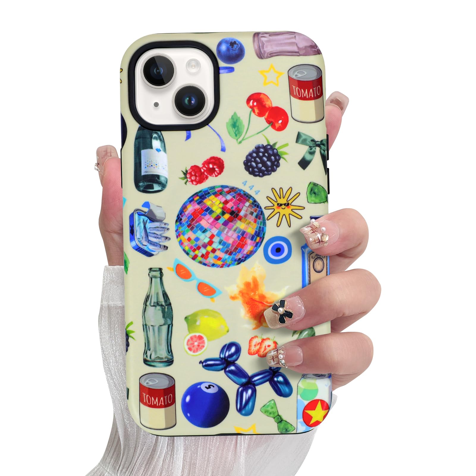 SOKAD Magnetic Summer Collage Phone Case for iPhone 15 Plus, Cute Fruits Drinks Collage Pattern Compatible with Magsafe Matte Pr