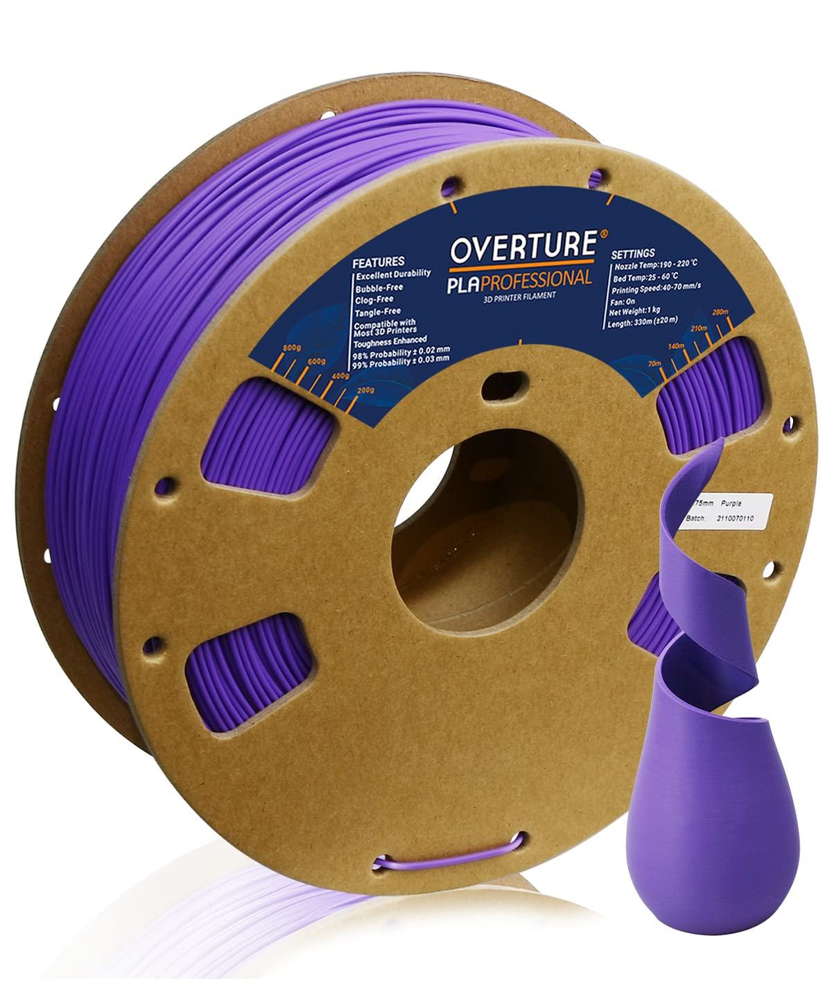 Overture Pla Plus (Pla+) Filament 1.75Mm Pla Professional Toughness Enhanced Pla Roll, Premium Pla 1Kg Spool (2.2Lbs), Dimension
