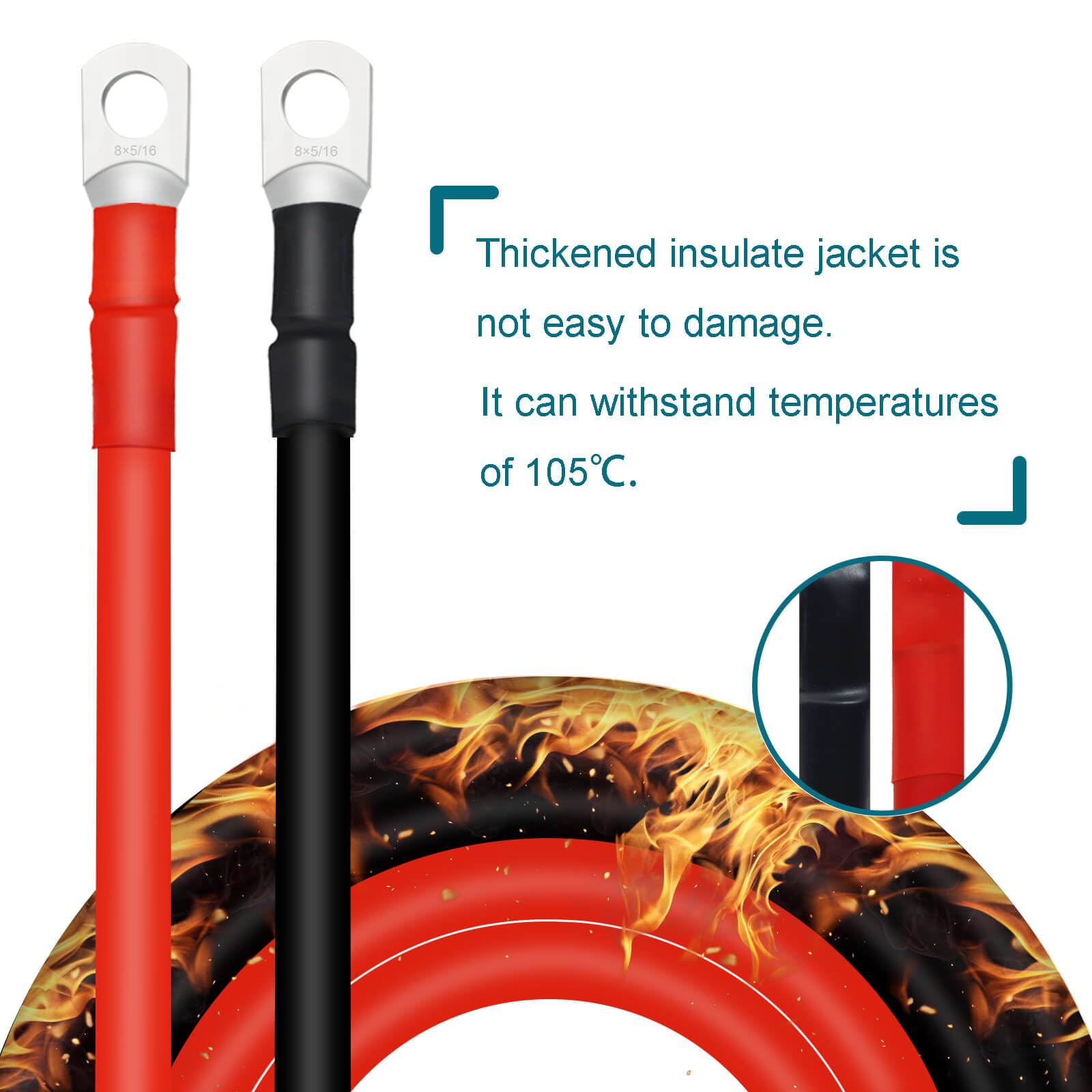 Qiatol 8Awg Battery Cables With 5/16 Inch Copper Terminals(4Pcs 2Ft).