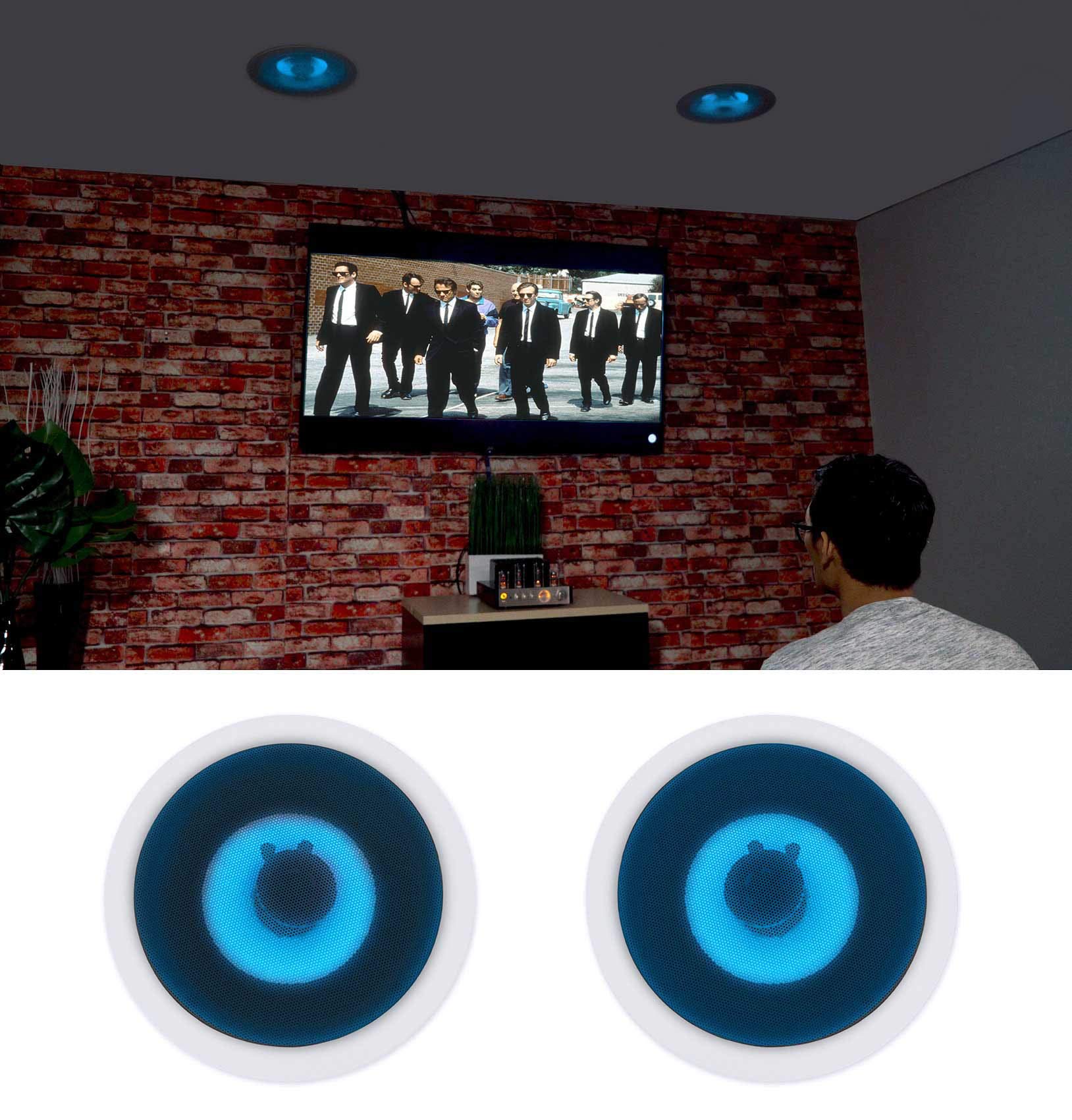 Rockville Pair HC85B-LED 8 700 Watt in-Ceiling Home Theater Speakers 8 Ohm, Blue LED Effects, Kevlar Cone, Paintable Grills, for