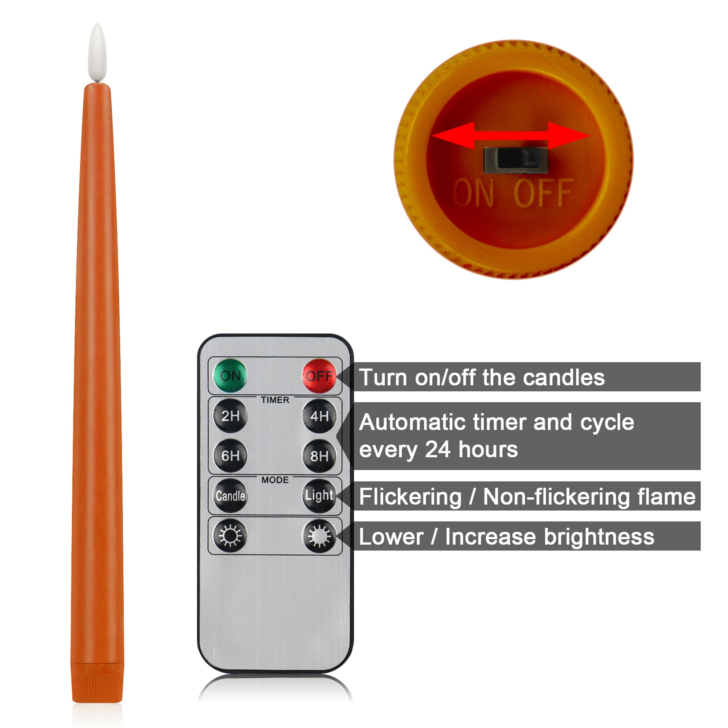 Cvhomedeco. Flameless Taper Candles With 10 Key Remote, Battery Operated Led Flickering 3D Wick Window Candles Real Wax Finished