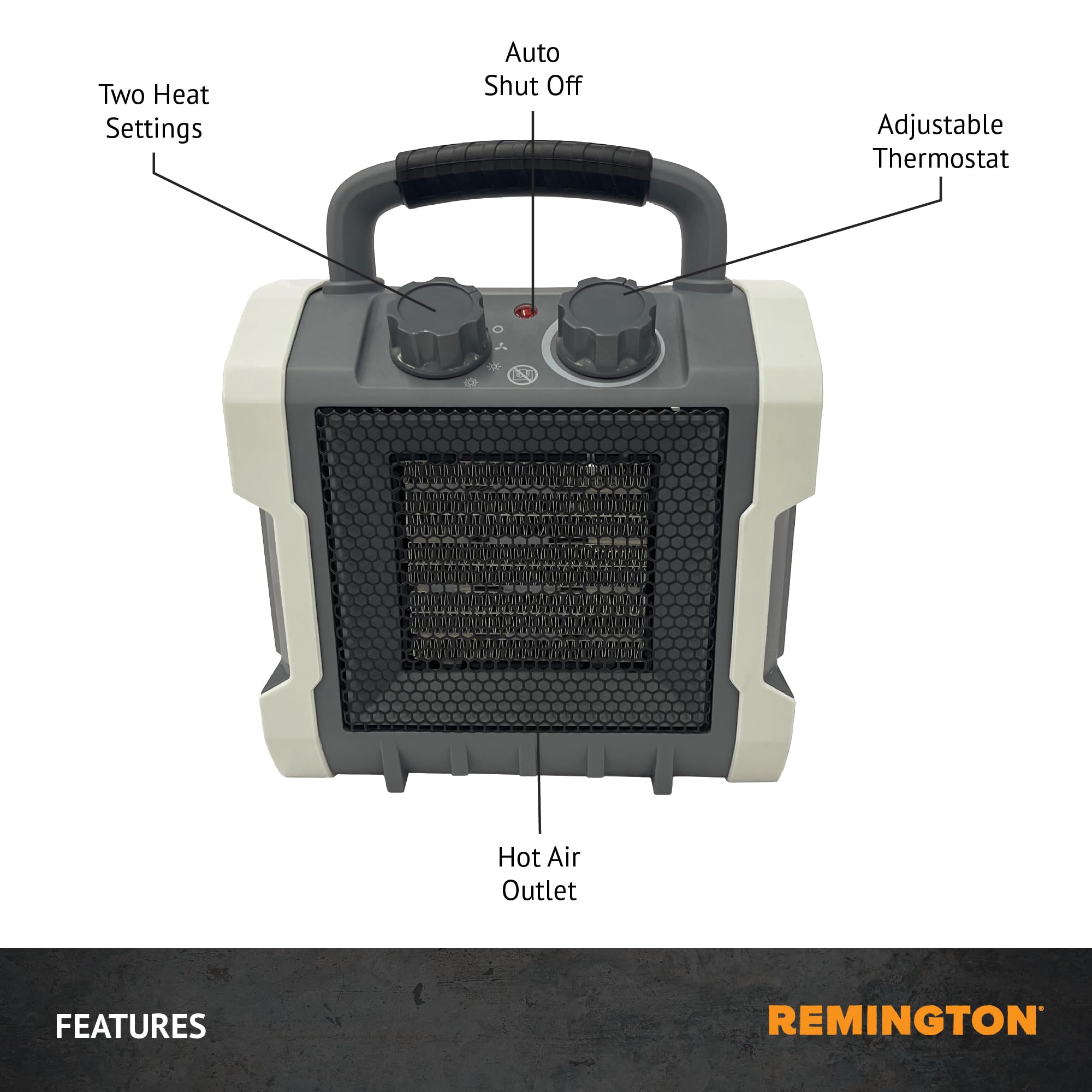 Remington 1500W Heavy-Duty Portable Electric Heater for Garage, Workshop - Black/Grey, Model REM-222A-120, 7x10x12 inches