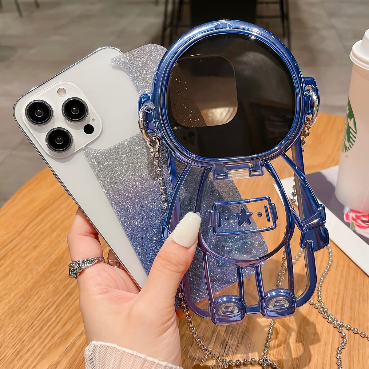 Qokcoahn Astronaut Hidden Stand Phone Case For Iphone 11,Cute 3D Astronaut Lens Camera Protection Kickstand Luxury Glitter Bling