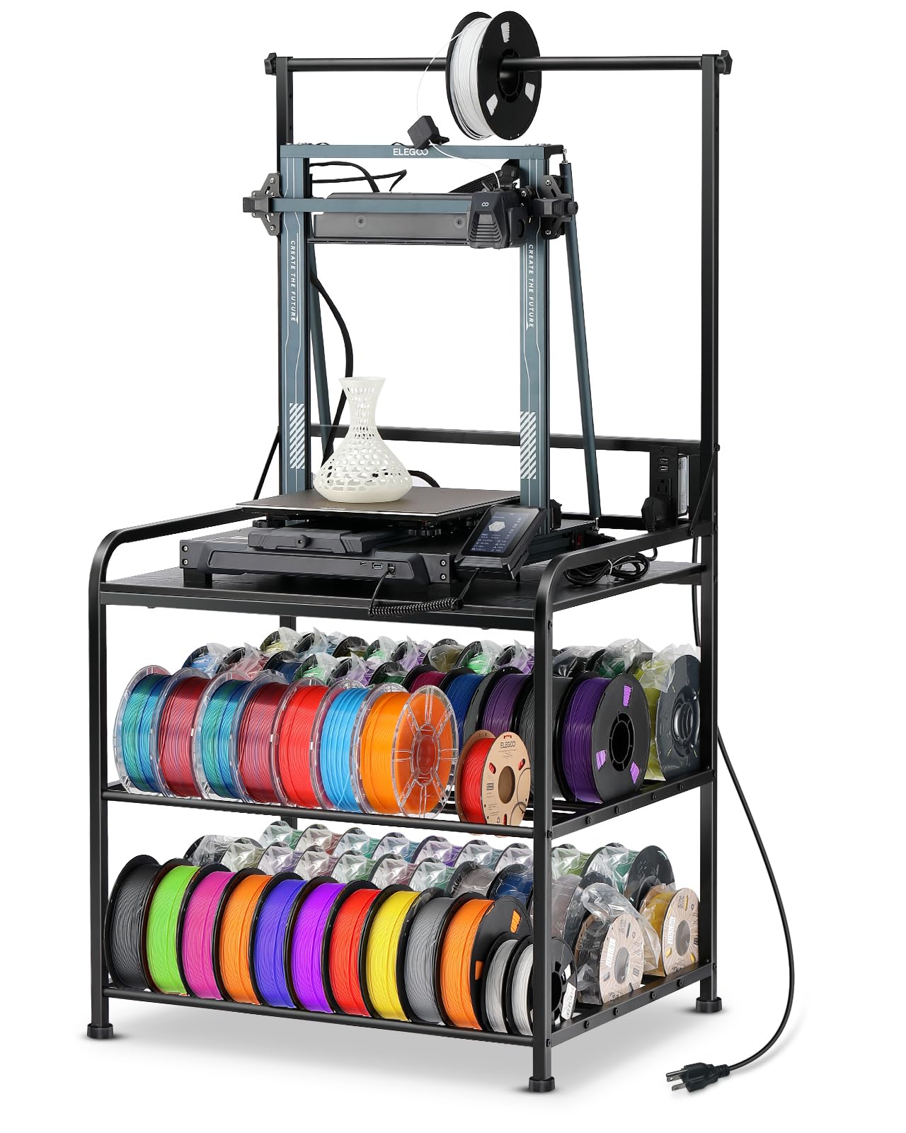 AHOWPD 3D Printer Rack Filaments Storage - Rolling 3d Printing Stand Filament Organizer, Spools Holder Racks Cart with Wheels, H