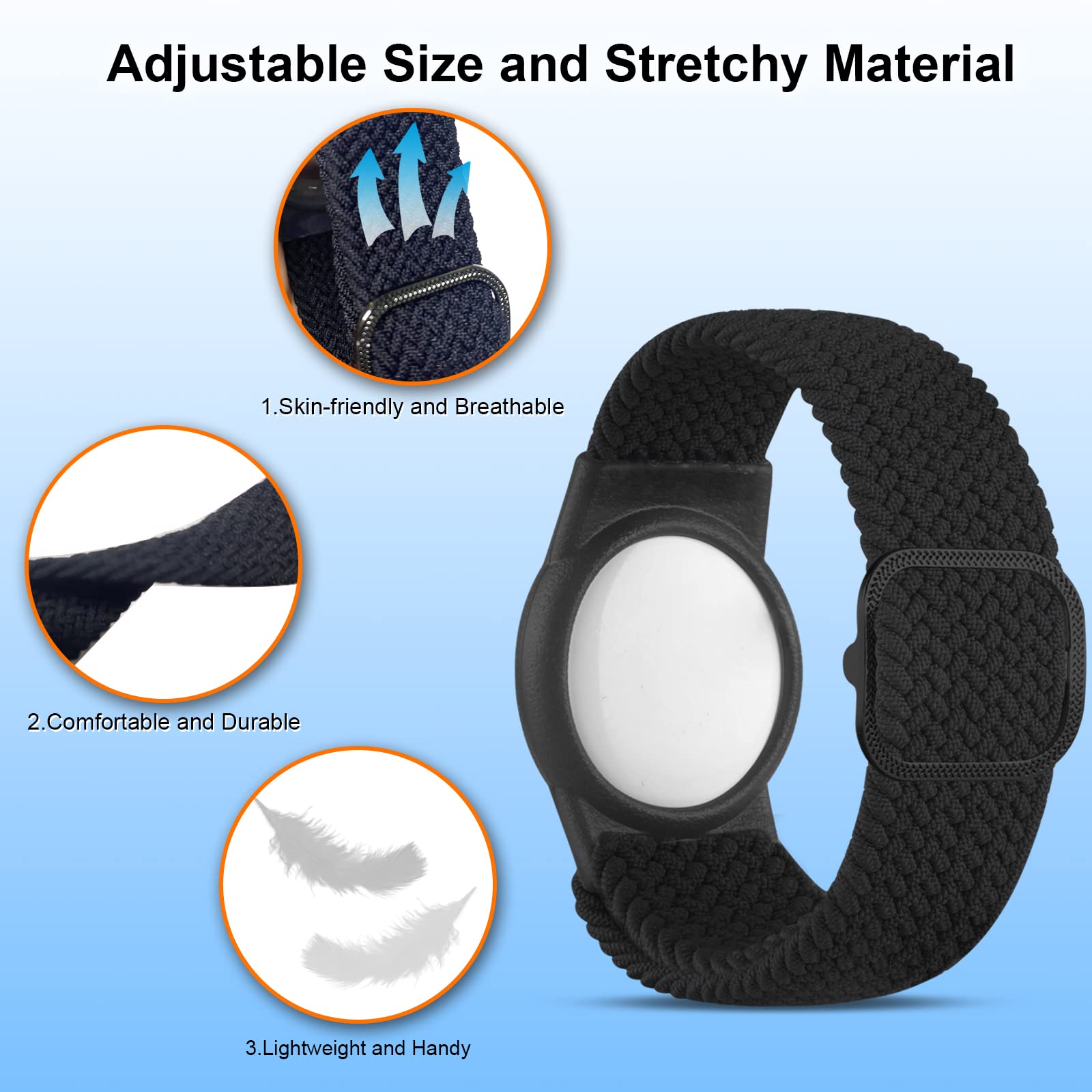 Yizhet Airtag Bracelet Adjustable Nylon Wristband Black for Kids & Adults (14.9-23.9cm)