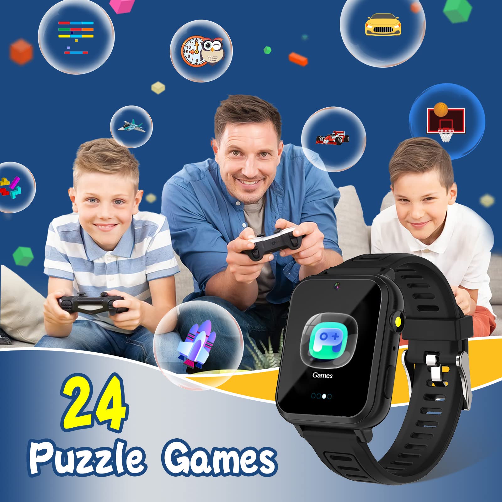 Sedzofan Smart Watch For Kids With 24 Puzzle Games Hd Touch Screen Camera Music Player Pedometer Alarm Clock Calculator Flashlig