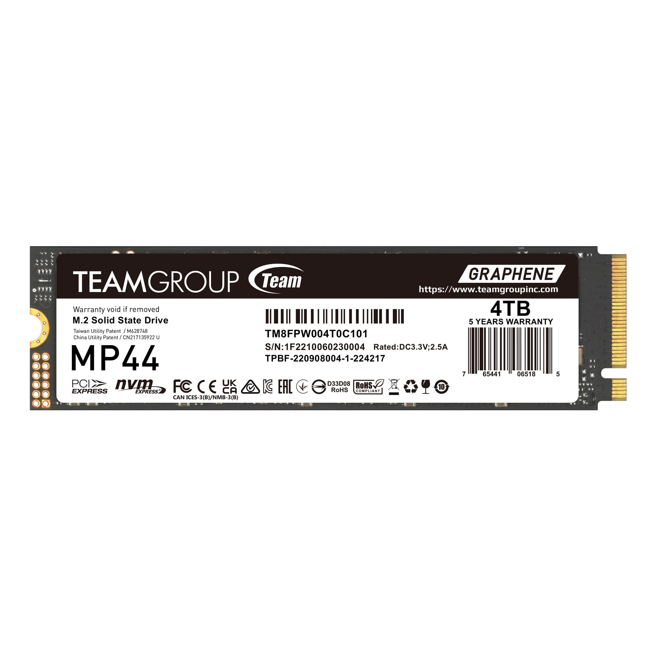 Teamgroup Mp44 4Tb Slc Cache Gen4X4 M.2 2280 Pcie 4.0 With Nvme Laptop & Desktop Ssd Solid State Drive R/W Speed Up To 7400 / 6900Mb/S Tm8Fpw004T0C101