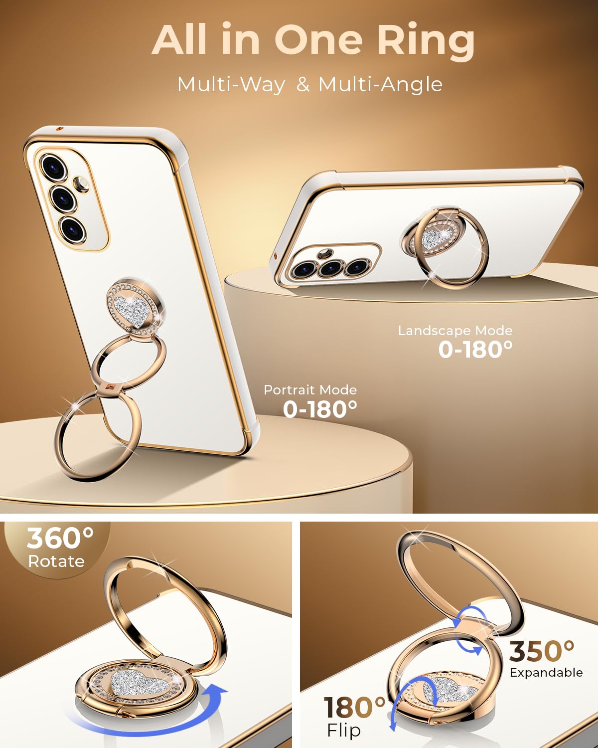 Xyz For Galaxy S24 Case With Stand, For Samsung Galaxy S24 Case With Double Ring, Women Girls Bling Luxury Protective Phone Case