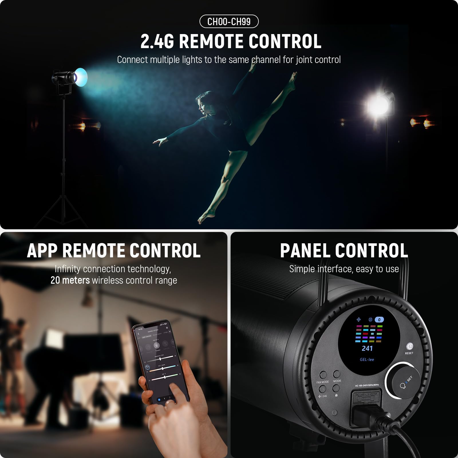 Neewer Cb200C 200W Rgbww Cob Led Video Light, App/2.4G 360 Color 2500K 7500K (Duv0.0003) 23000Lux/M Bowens Metal Shell Silent Co