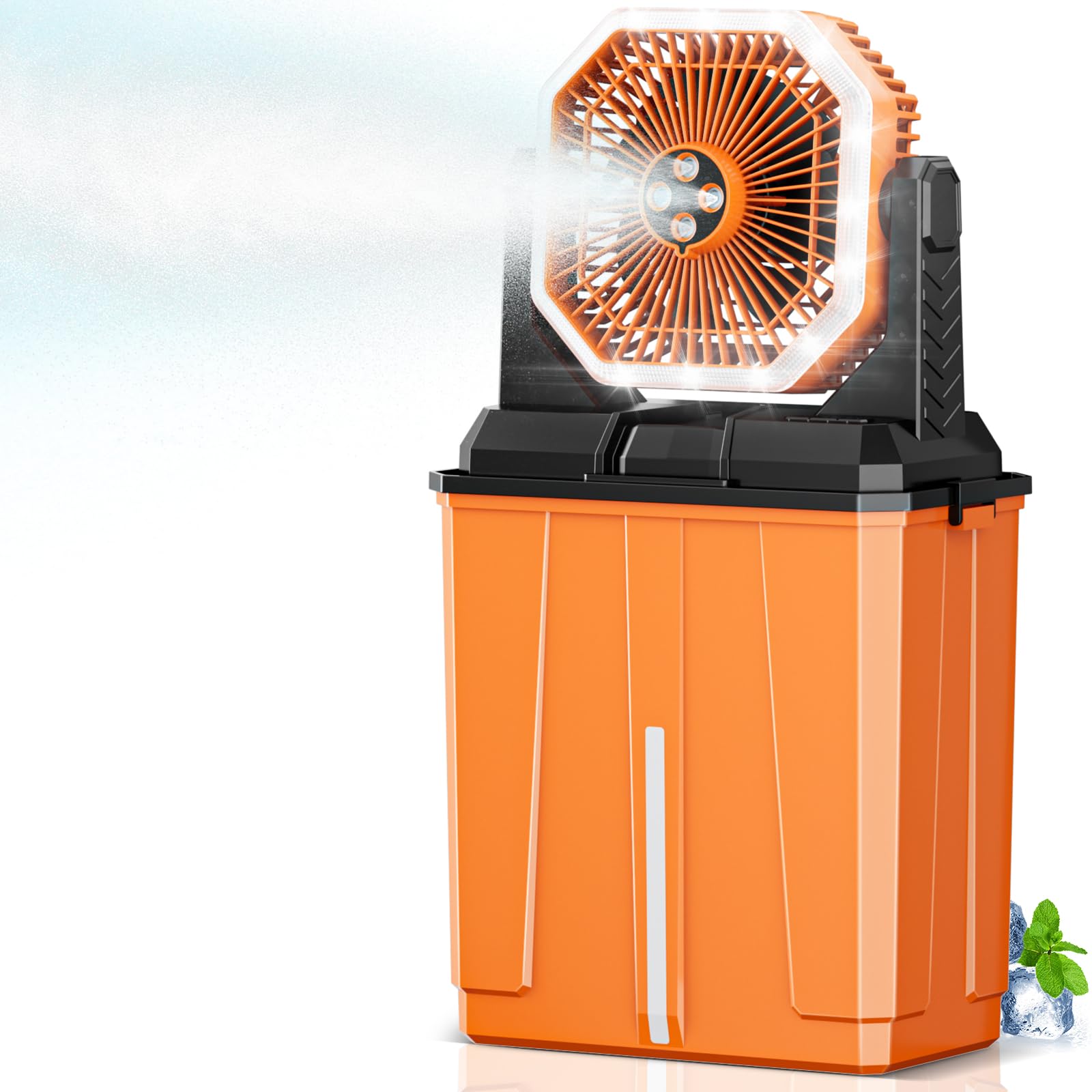 Portable Misting Fan, Rechargeable Outdoor Cooler, Battery Operated Personal Fan with3 Speeds & 8L Bucket for Patio, Camping,Hik