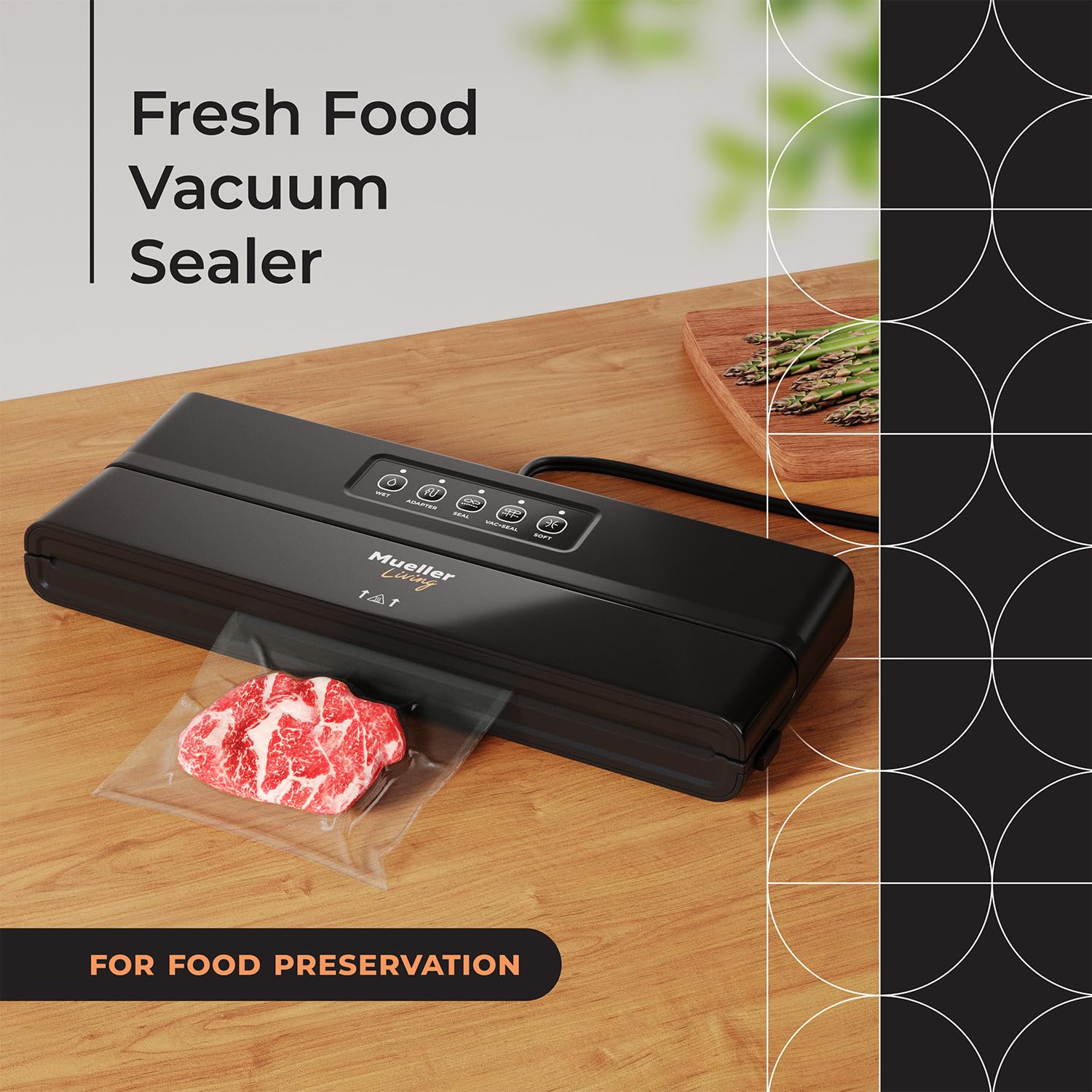 Muellerliving Vacuum Sealer Machine, Compact Vacuum Sealer Kit With Bags/Roll, Led Light Indicators, Preserve, Marinate, Sous Vi