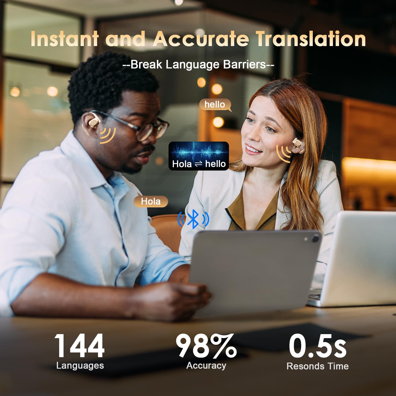 Ai Translation Earbuds Real Time For Iphone And Android, 144 Language Translator Earbuds 3-In-1 Translation Headphones Translati