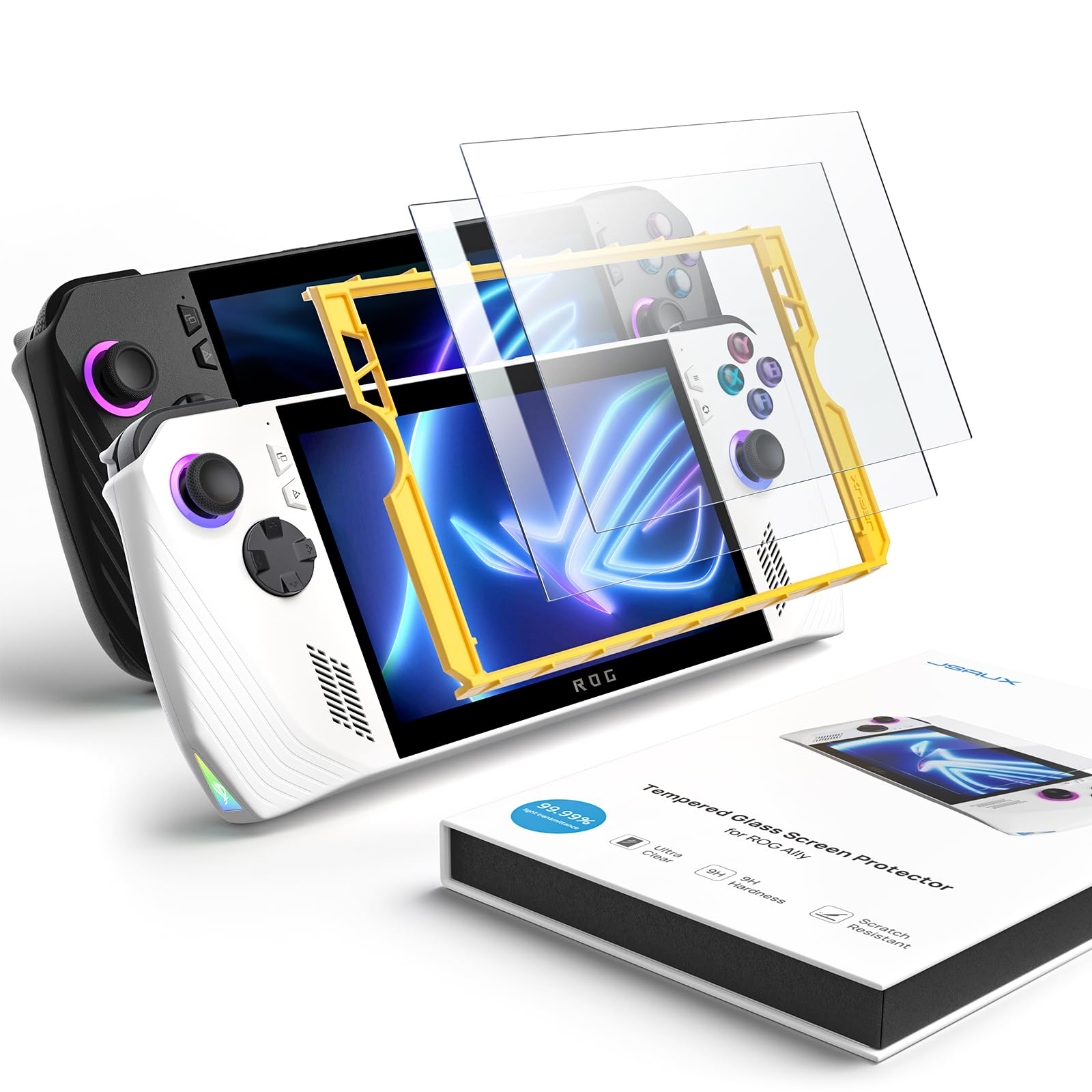 Jsaux Rog Ally Screen Protector 2 Pack, Ultra Hd Glass Protector 9H Hardness Tempered Glass With Guiding Frame(Guiding Frame N/A