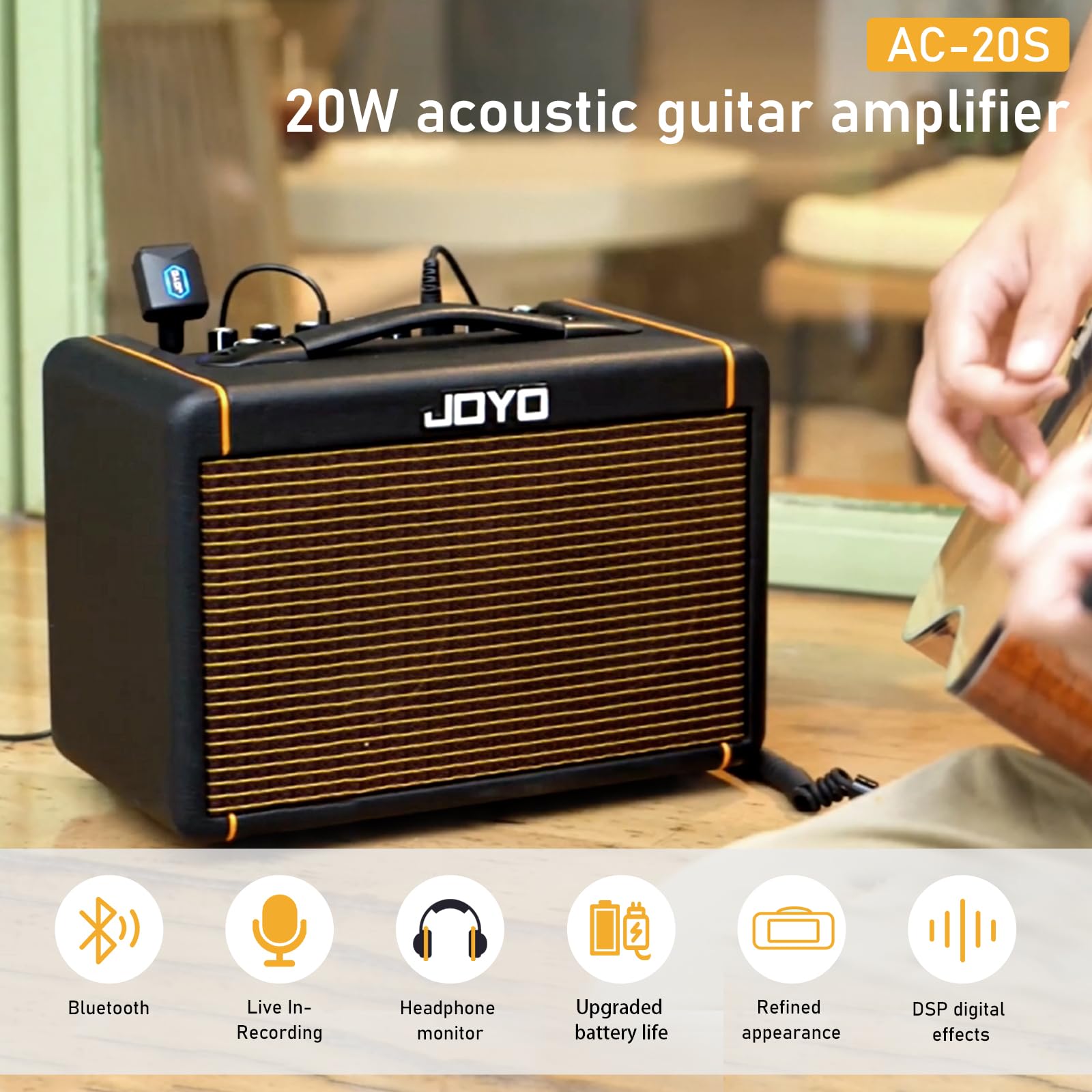 Joyo 20W Guitar Amp For Acoustic Guitar Built-In Bluetooth And Battery With Reverb Chorus Delay Effect For Practicing And Outdoo
