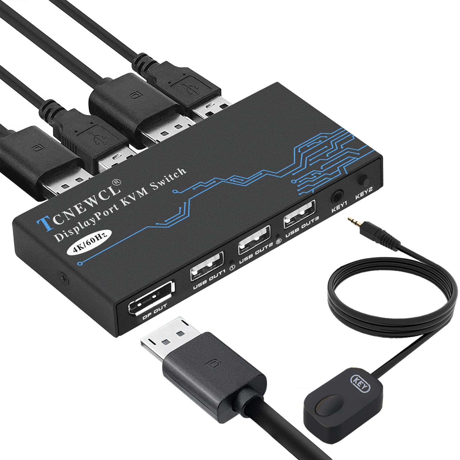 Kvm Switch Displayport, 2 Port Dp Kvm Switch For 1 Hd Monitor 2 Computers To Share 3 Usb 2.0 Device Keyboard Mouse Printer, Supp