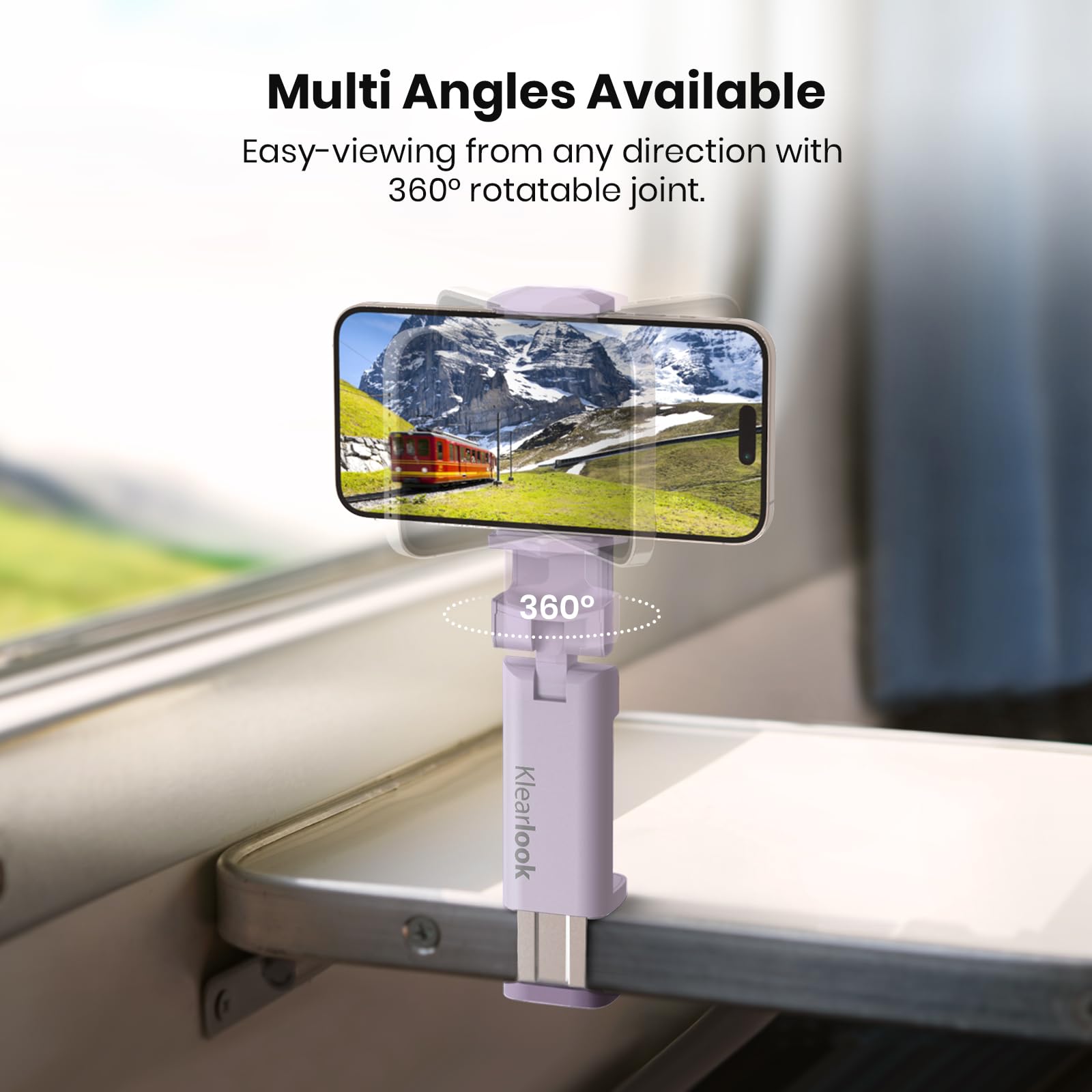 Airplane Travel Essentials Phone Holder, Klearlook Universal Flight Essentials Phone Mount With Multi-Directional 360 Rotation,