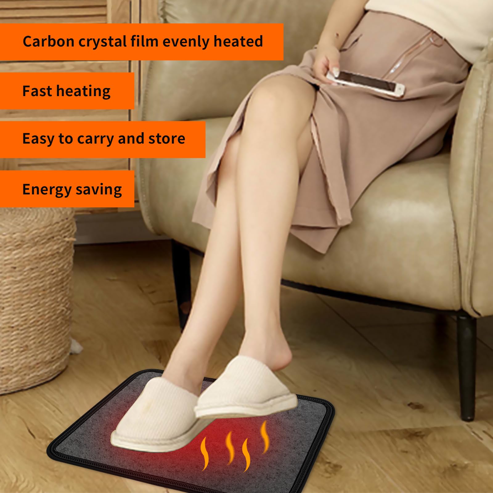 Electric Heated Floor Mats Under Desk, Heated Foot Warmer   110V Toes Warming Heater For Office And Home (Black)