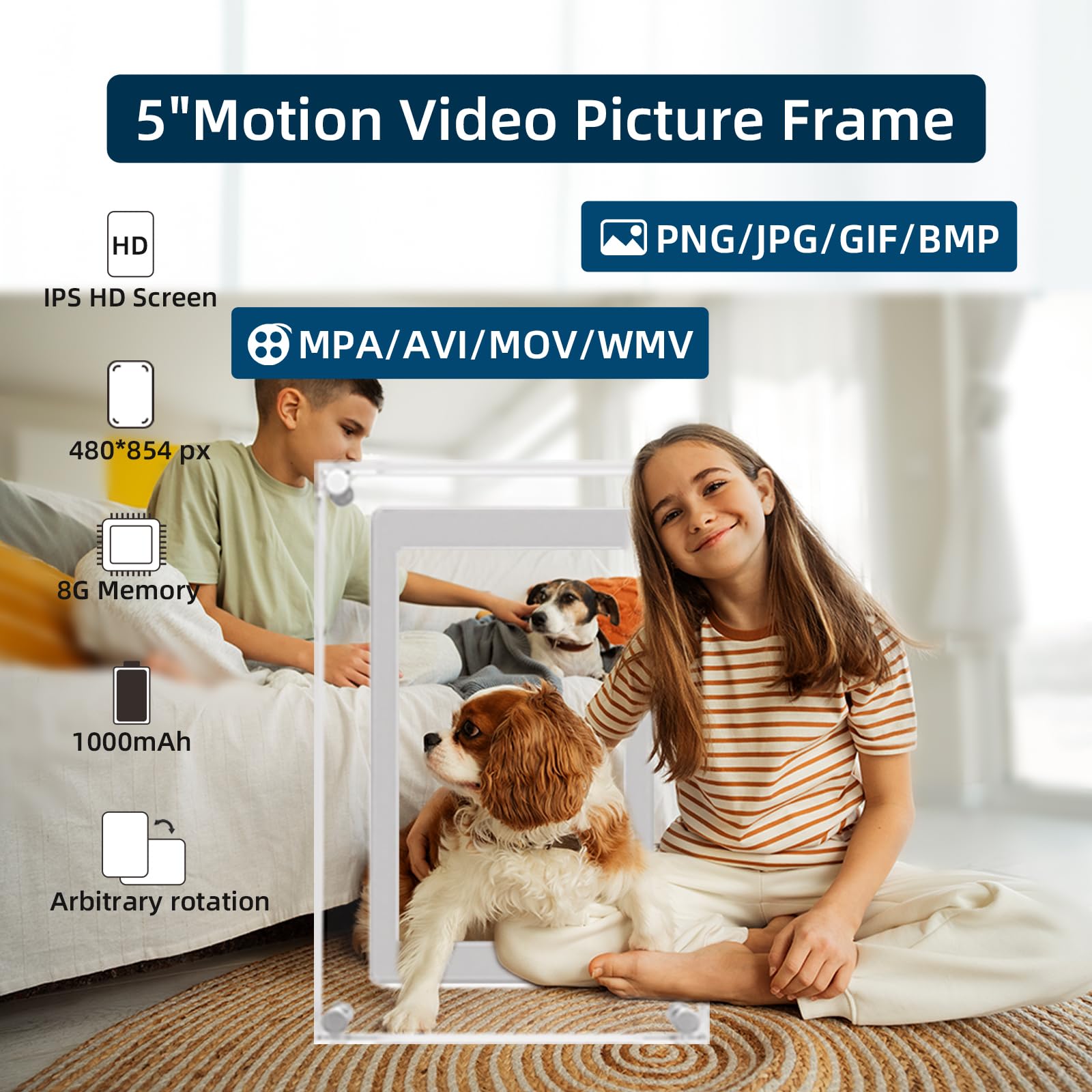 5 Inch Digital Picture Frame, Acrylic Video Frame With 8Gb Usb Flash Drive And 1000 Mah Battery, Great Gift For Mom&Dad