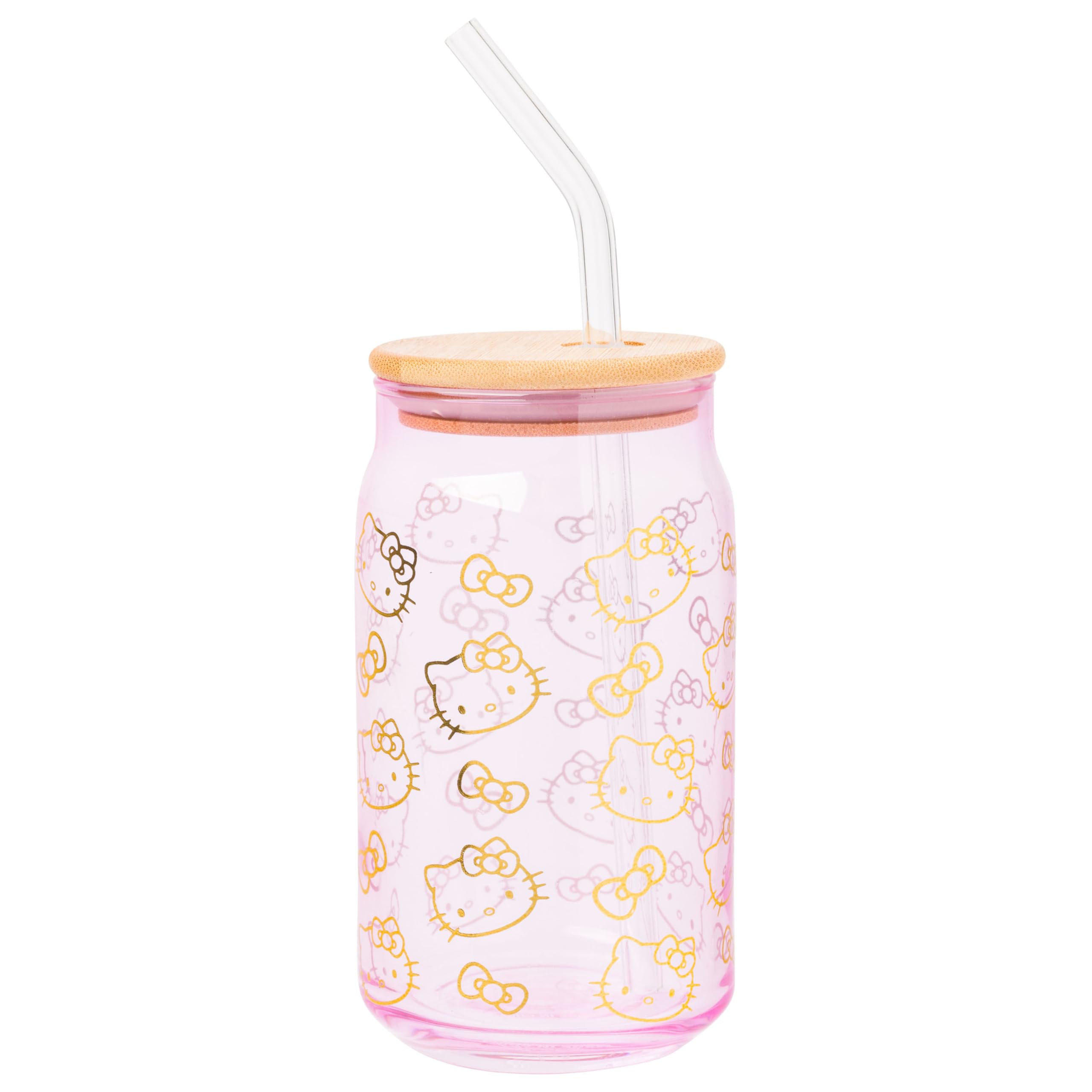 Silver Buffalo Sanrio Hello Kitty Gold 2 Pack Glass Jar Tumbler with Straw