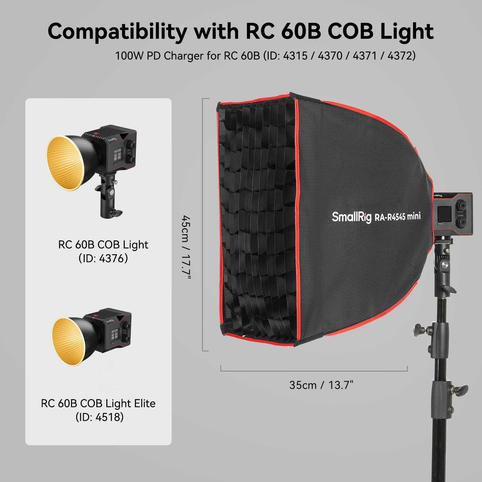 Smallrig Ra-R4545 Rectangular Softbox, 17.7 Quick Release Softbox With Carrying Bag, Compatible With Smallrig Rc60/Rc100 Cob Led