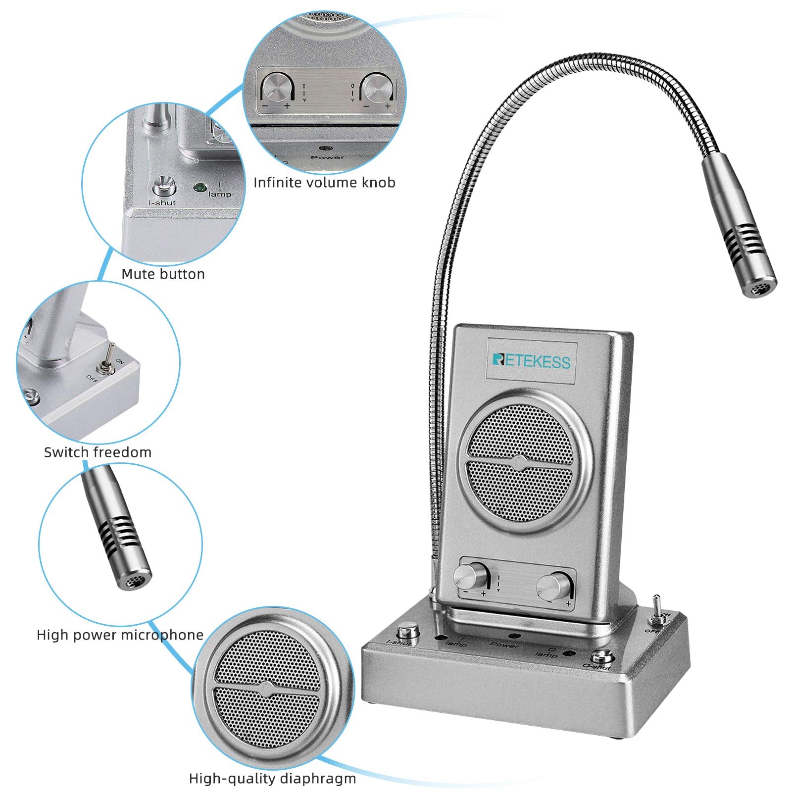 Retekess Tw102 Window Intercom,Intercom System,8M Microphone,Connect Wireless Mic,Speaker For School,Hospital,Express(3 Pack)