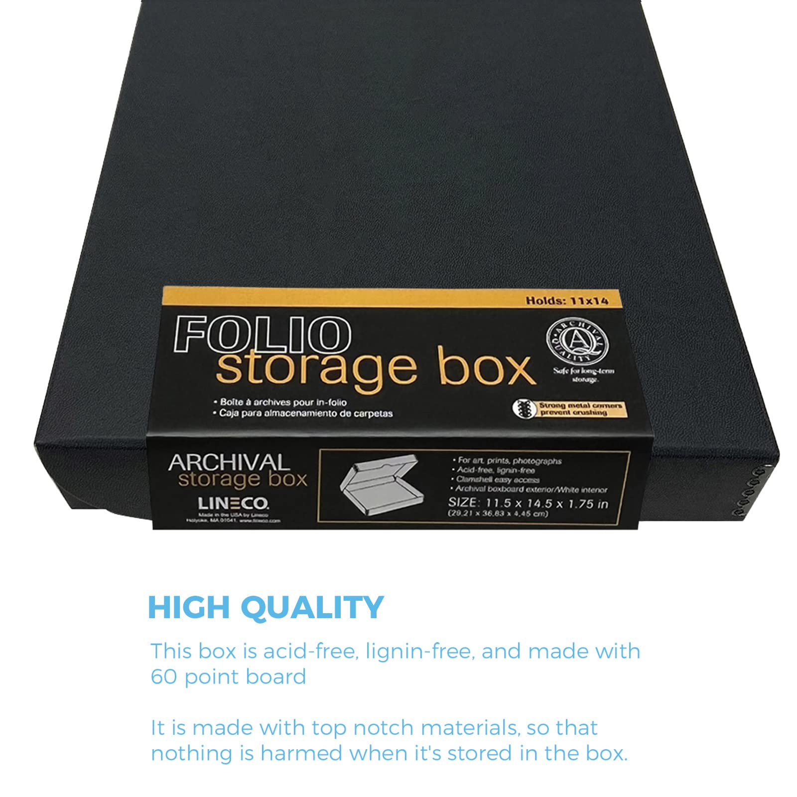 Lineco Folio Storage Box, Faux Leather Cover, Clamshell Design, 9.5X12.5X1.75 Inches, Archival Boxboard, Preserve Photos, Cards, Magazines, Documents, Art, Ephemera, Family Records, Black, Pack Of 1