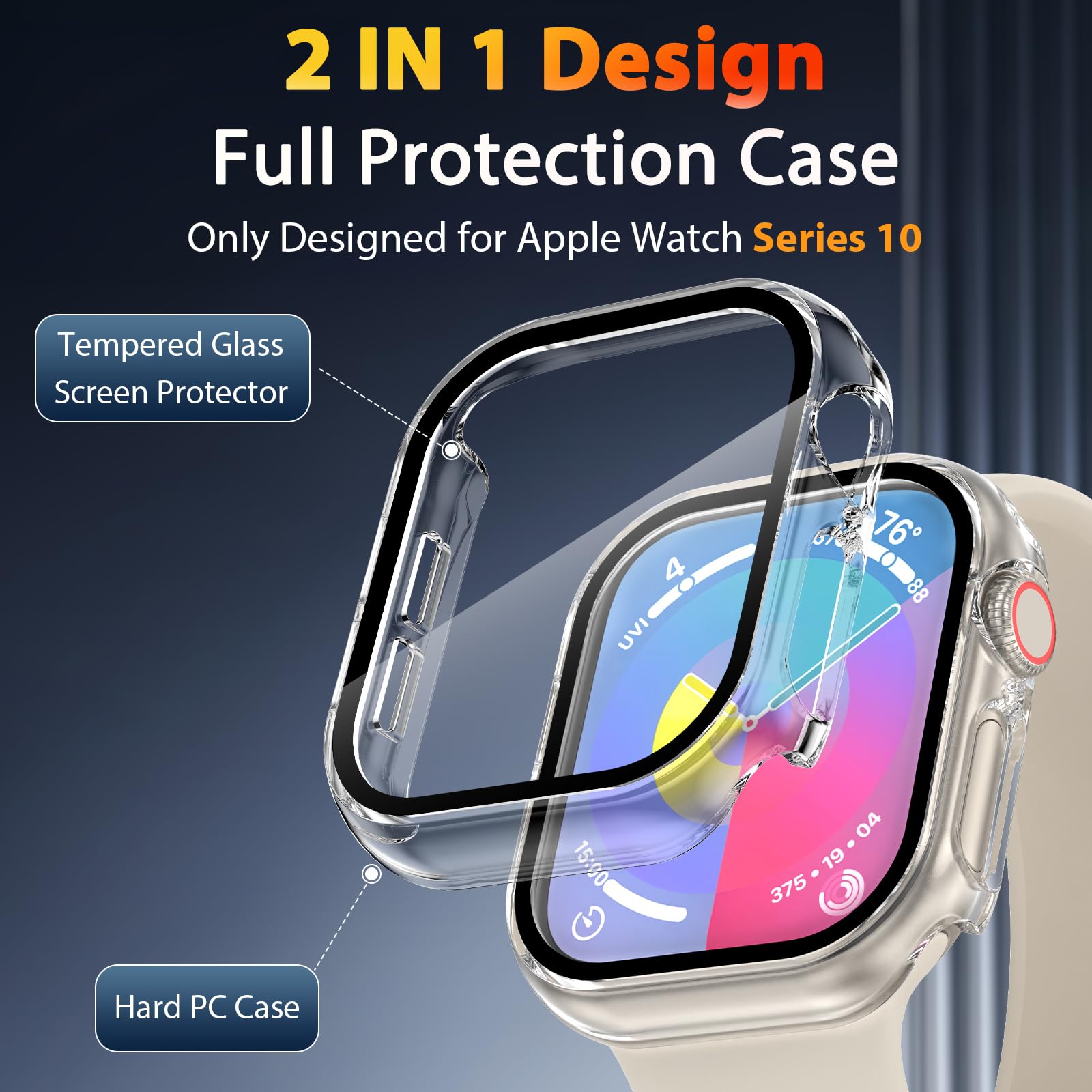 Ewuonu 2 Pack Hard Case For Apple Watch Series 10 42Mm Screen Protector, Tempered Glass Bumper Anti Scratch Hd Ultra Thin Protec