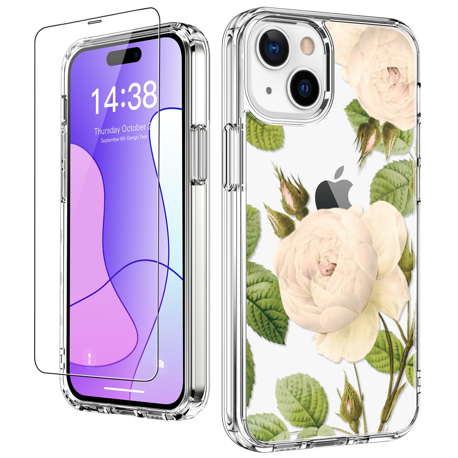 Luhouri For Iphone 15 Plus Case With Screen Protector   Crystal Clear Cover   Fashionable Pattern Design   Wireless Charging  Sl