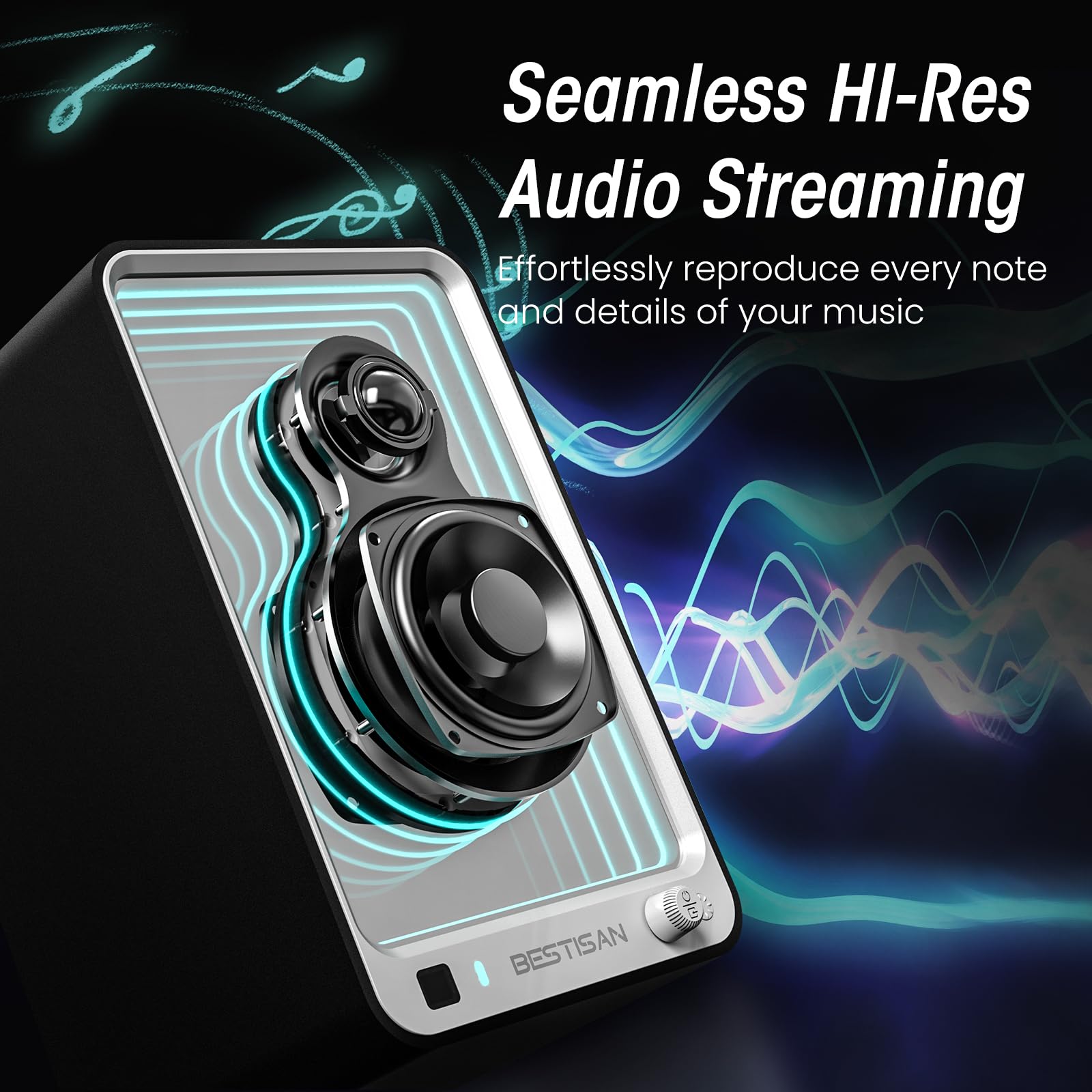 Bestisan 80 Watts Powered Bookshelf Speakers With Light Effects, 2.0 Active Near Field Audio Speaker With Arc/Optical/Rca Input/