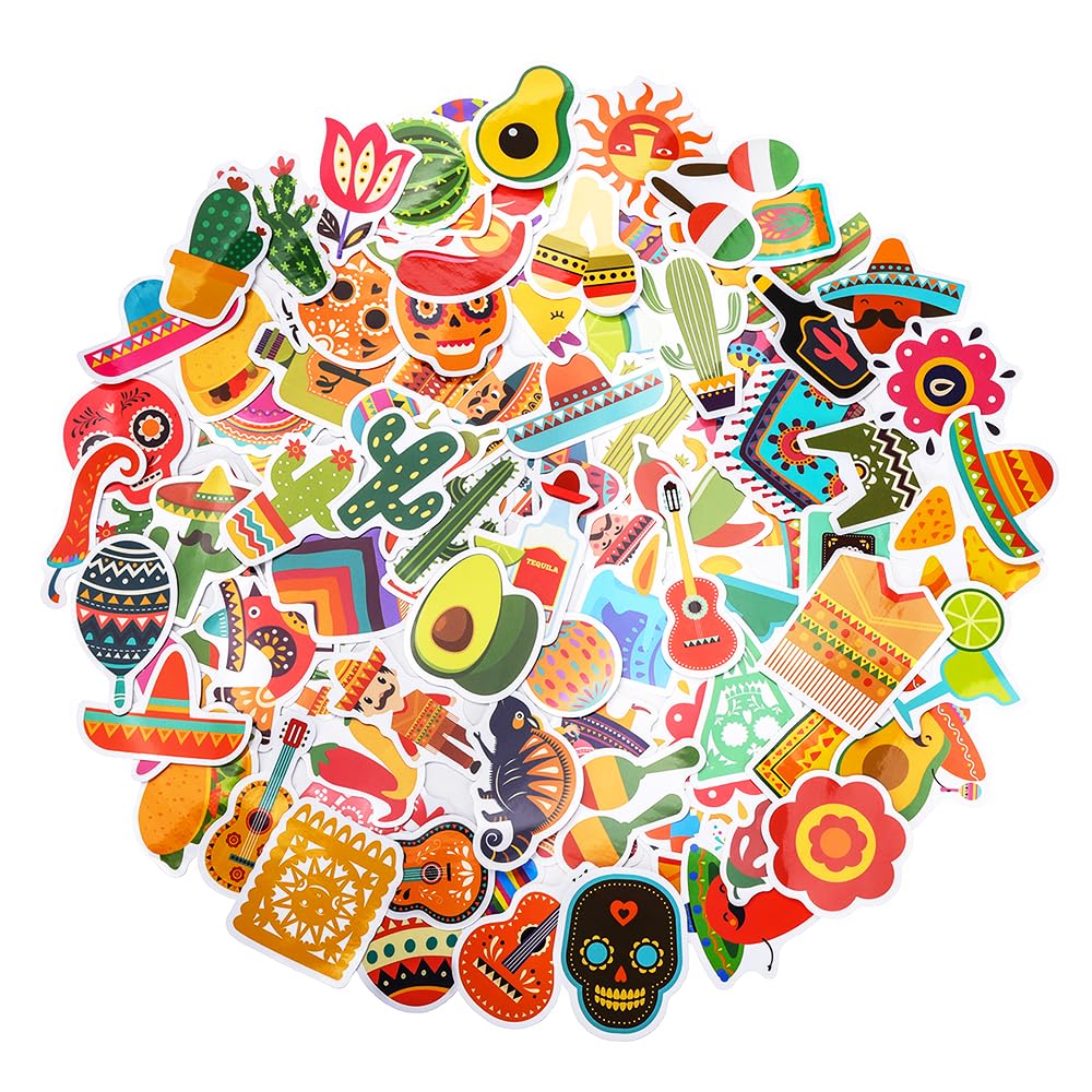 100 Pack Mexican Fiesta Stickers, Mexican Taco Cinco De Mayo Party Favors, Party Decorations
