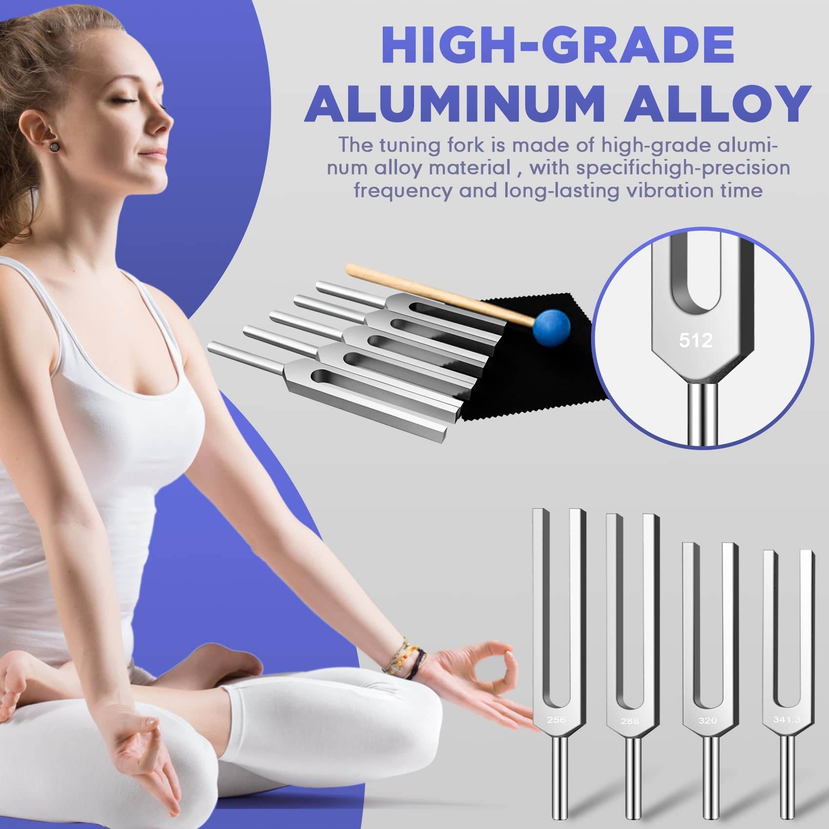Tenfly Tuning Fork Set Of 8 (256 Hz,288 Hz,320 Hz,341.3 Hz,384 Hz,426.6 Hz,480 Hz,512 Hz), Tuning Forks Perfect For Healing, Cha