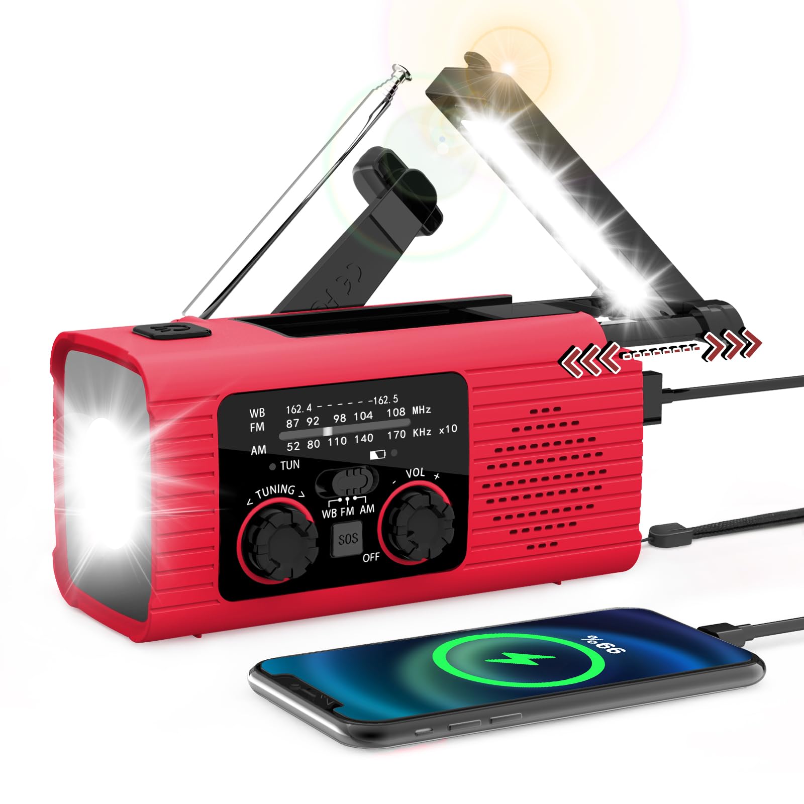 [2024 Newest] Noaa Emergency Weather Radio, 4000Mah Weather Alert Radio Solar Charging, Hand Crank & Usb Charged, Am/Fm Radio Wi
