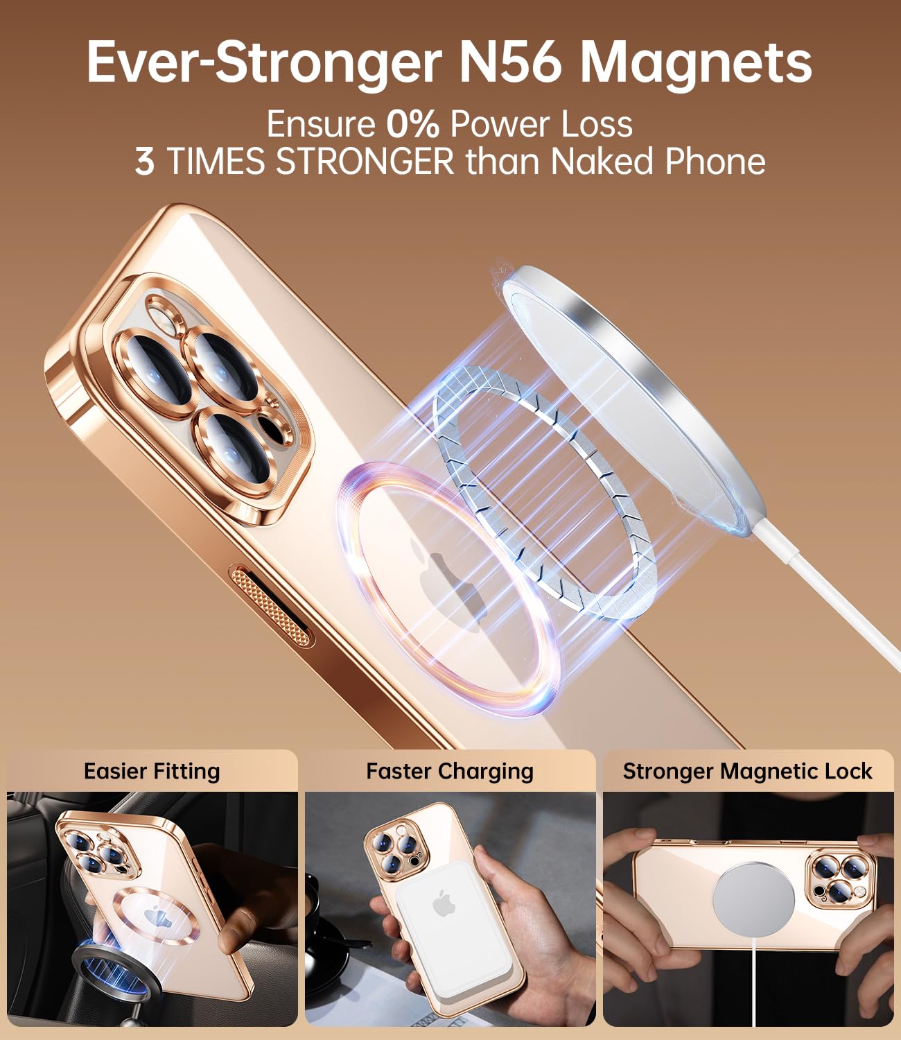 Jueshituo For Iphone 16 Pro Max Case With 2X Screen Protector [Built In Lens Protector] [Stronger N56 Magnets] [Not Yellowing] C