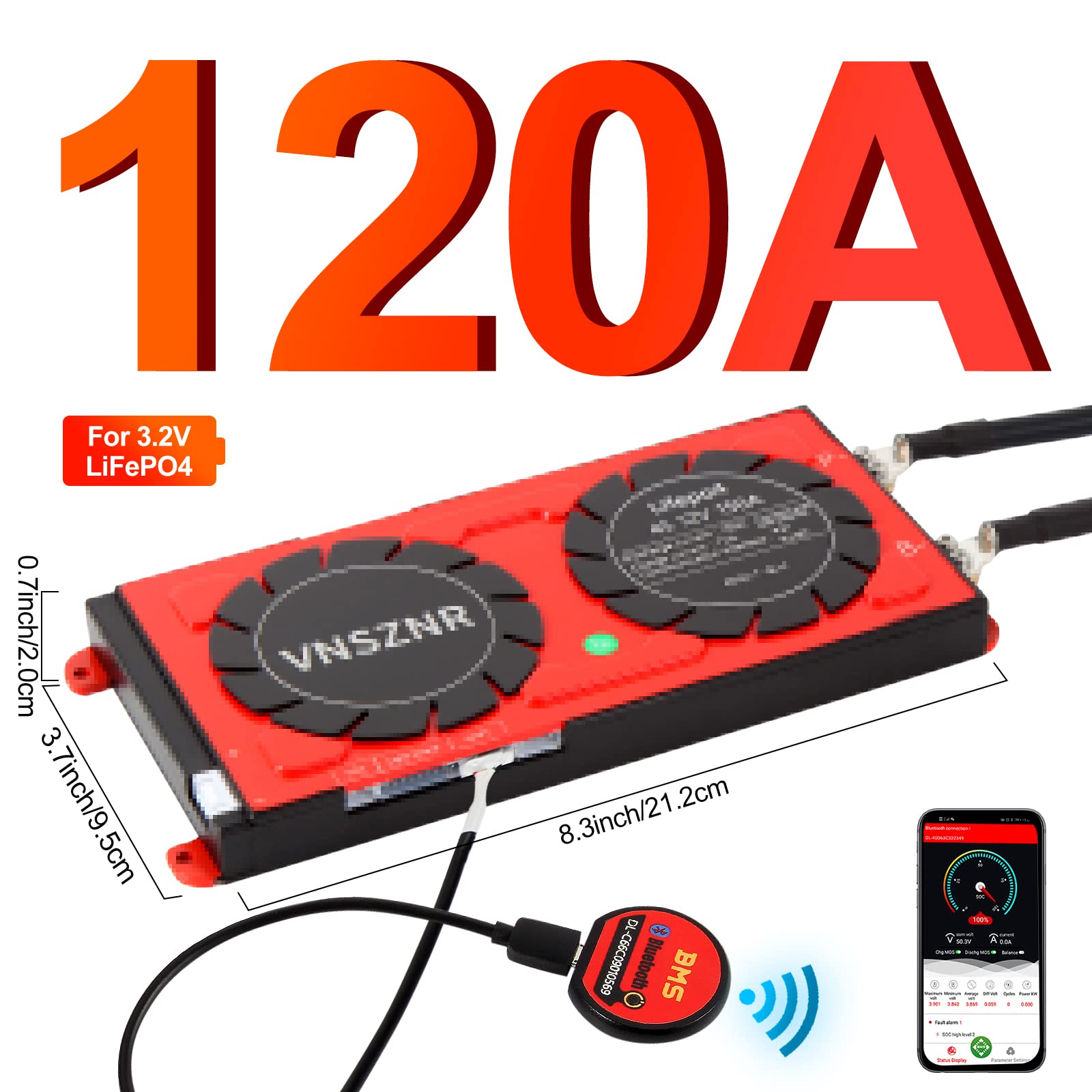 Vnsznr Lifepo4 Bms 48V 16S 120A Smart Pcb Battery Protection Board Battery Management System With Balance Leads Wires And Wirele