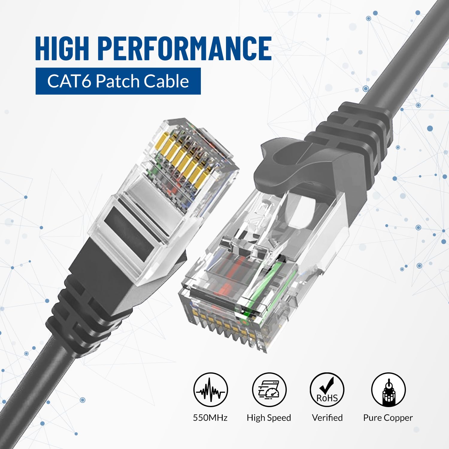 Newyork Cables Cat6 Ethernet Patch Cable 20Ft (1 Pack), Snagless Cat6 Patch Cables For Data Centers, 10Gbps, 550Mhz Ethernet Cord, Bare Copper Network Patch Cables For Home And Enterprise  Grey