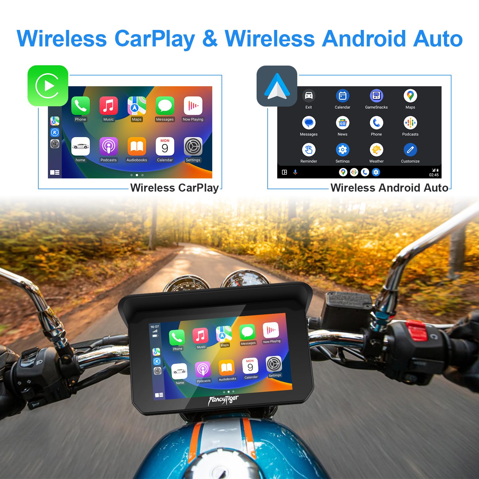 Fancytiger Motorcycle Carplay & Motorcycle Android Auto, 5 Inch Ips Motorbike Gps Touch Screen, Motorbike Gps Navigation System,