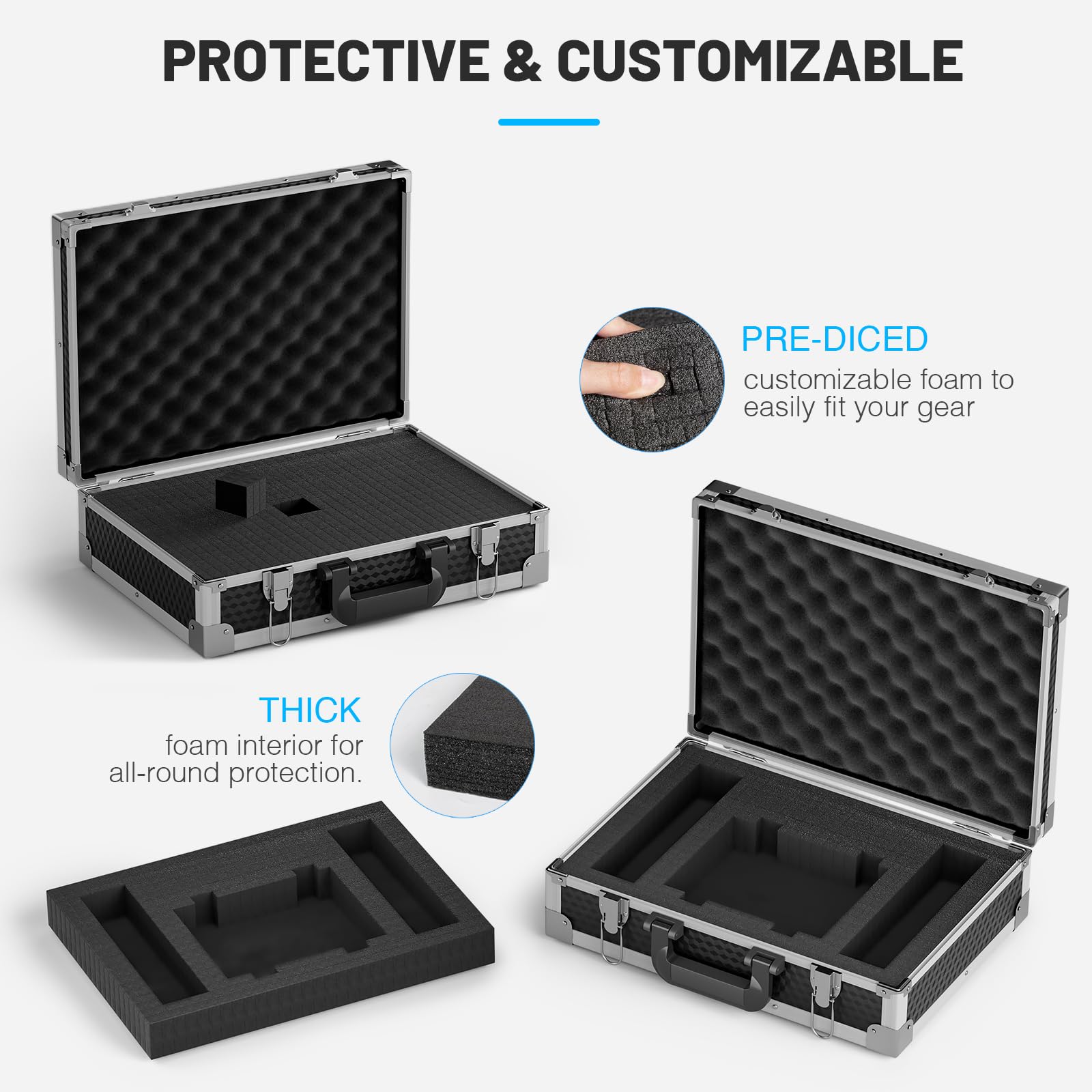 Phenyx Pro Medium Size Carrying Case, Customizable Pre Diced Foam, Aluminum Alloy Sturdy Build, Suitable For Wireless Mic System