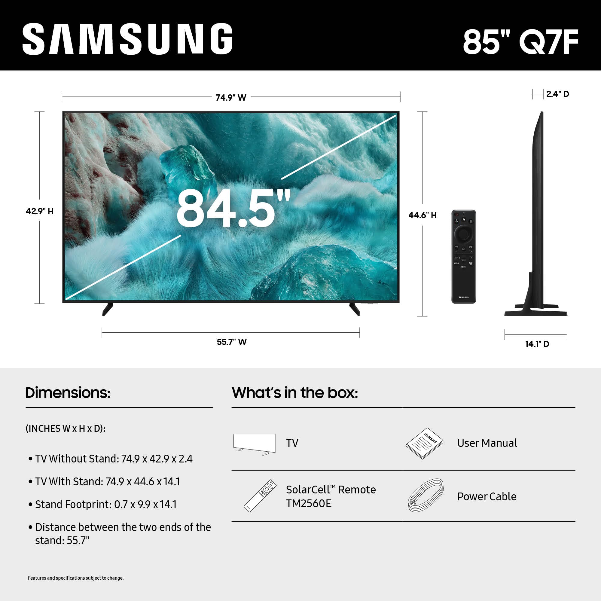 Samsung 85-Inch Class Qled Q7F Series Samsung Vision Ai Smart Tv (2025 Model, 85Q7F) Quantum Hdr, Object Tracking Sound Lite, Q4