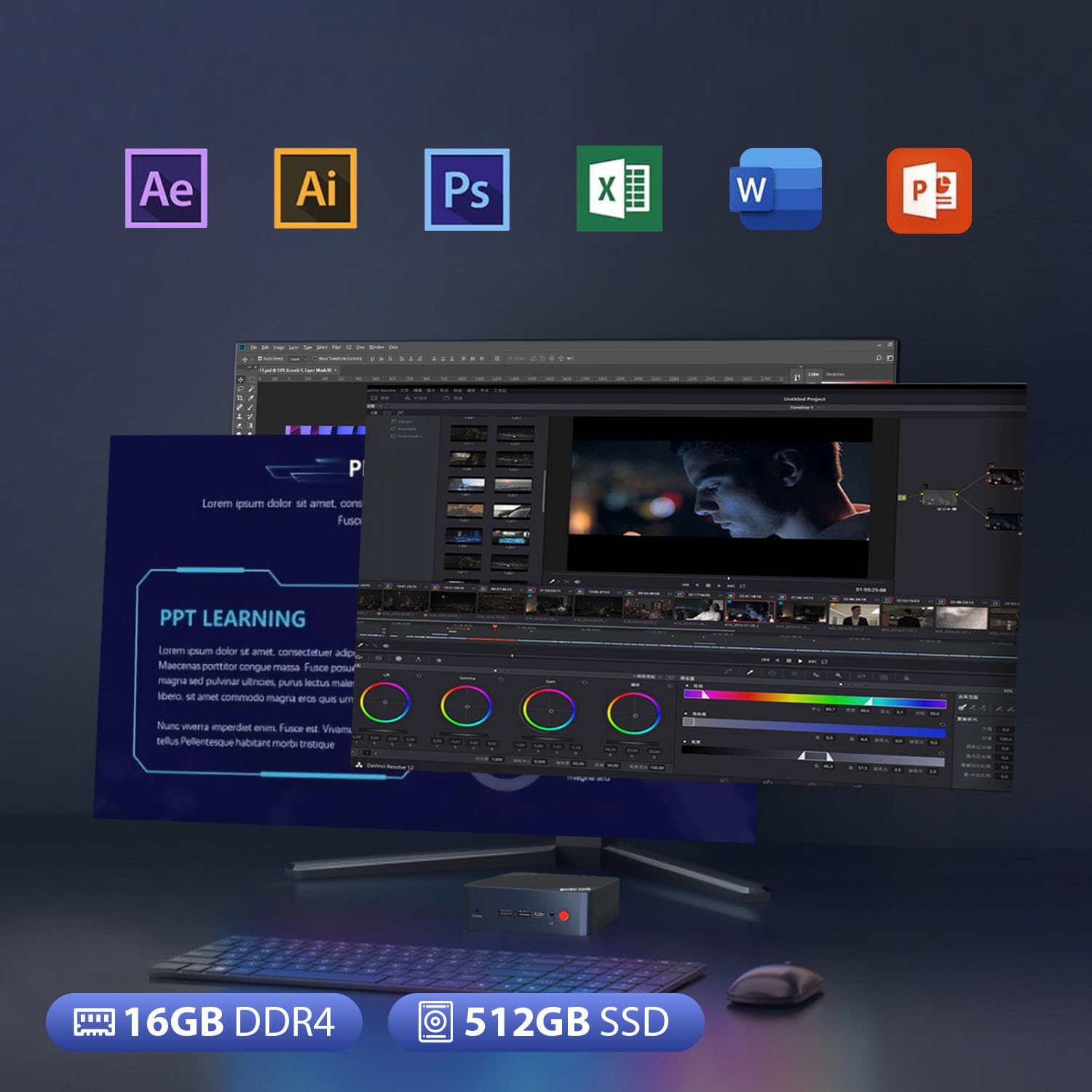 Bosgame Mini Pc N100 Intel 12Th Mini Computers Windows 11 Pro 16Gb Ddr4 Ram 512Gb Pcie X1 Ssd, 4K 60Hz Triple Displays By Dual H