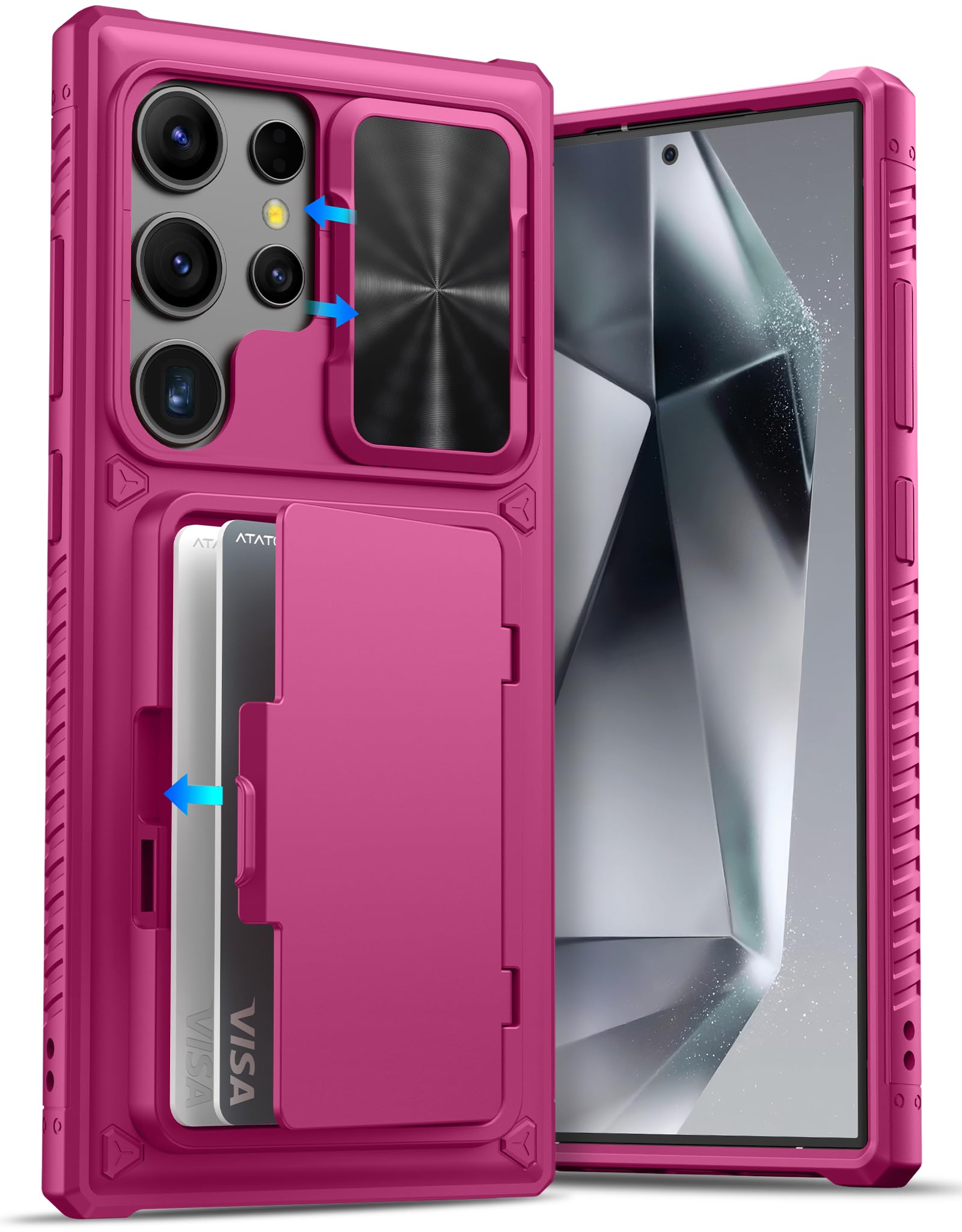 Atatoo For Samsung Galaxy S24 Ultra Case, Built In Card Holder(Store 4 5 Cards) & Slide Camera Cover, Military Grade Protection,