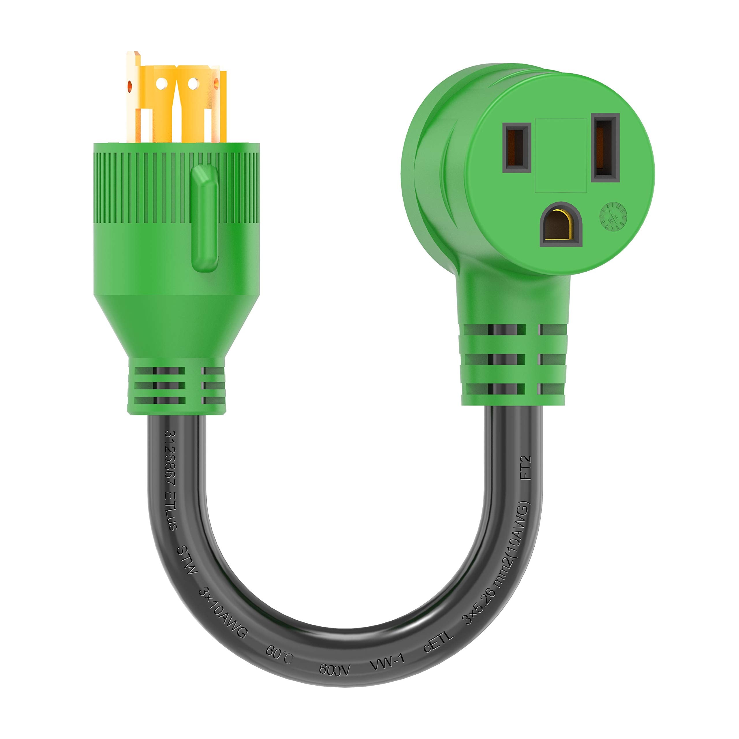 Rvguard Welder Adapter, Generator 4 Prong 30 Amp To Welder 50 Amp Adapter, Nema L14 30P To 6 50R Welding Adapter, 12 Inch, Green