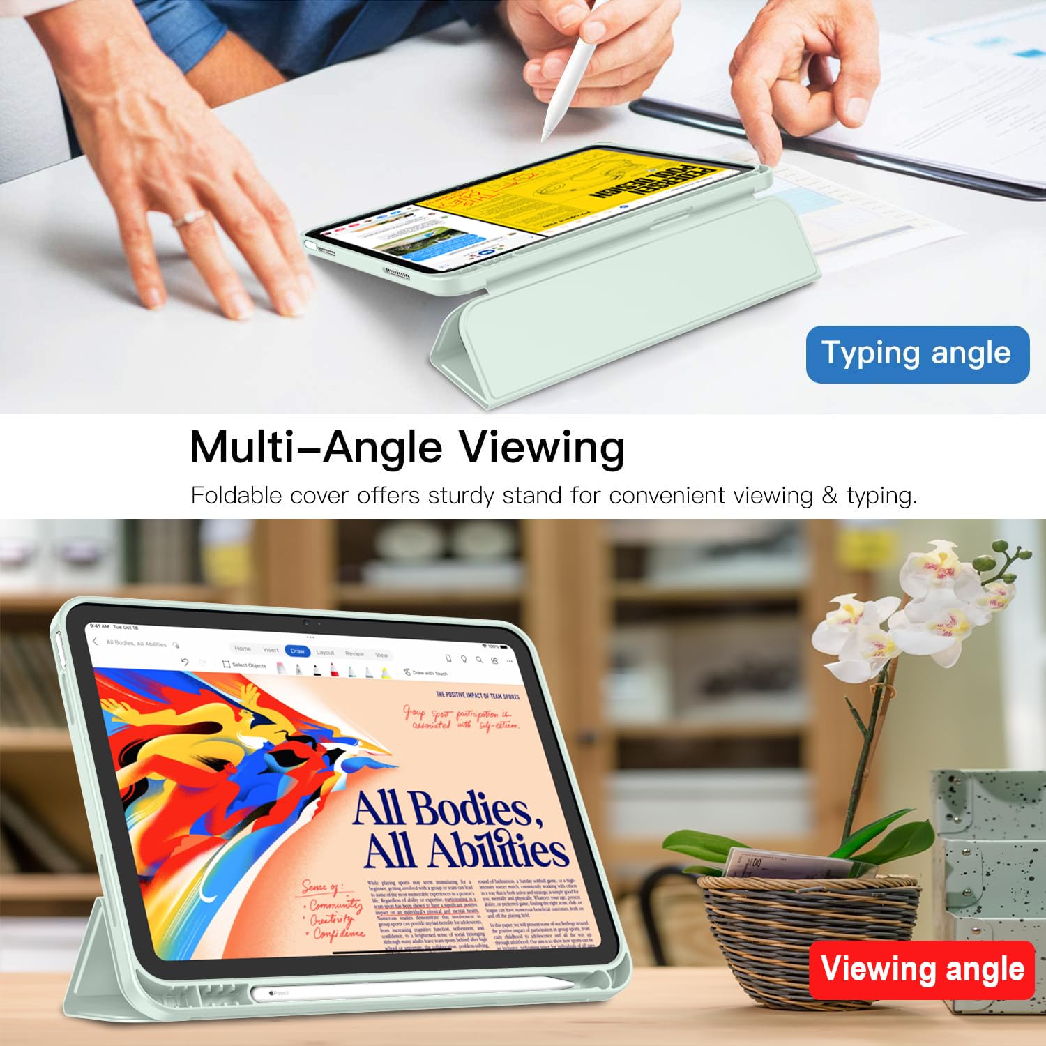 Imieet New Ipad 10Th Generation Case 2022 10.9 Inch With Pencil Holder, Trifold Stand Smart Case With Soft Tpu Back,Auto Wake/Sleep(Color Light Green)