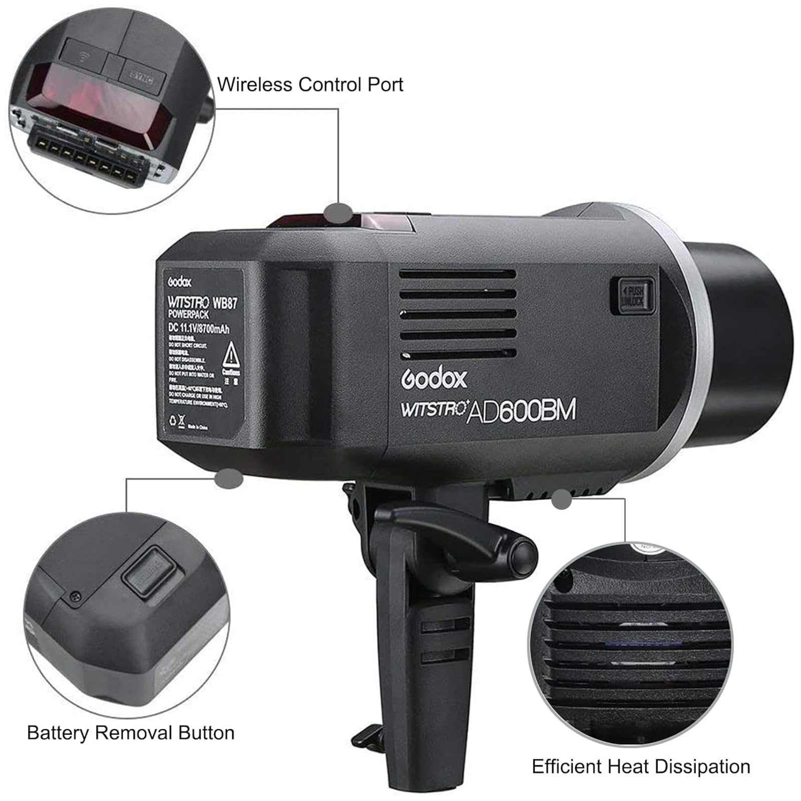 Godox Ad600Bm Outdoor Flash Bowens Mount 600Ws Gn87 Hss Strobe Light With 2.4G Wireless, 8700Mah Battery To Provide 500 Full Pow
