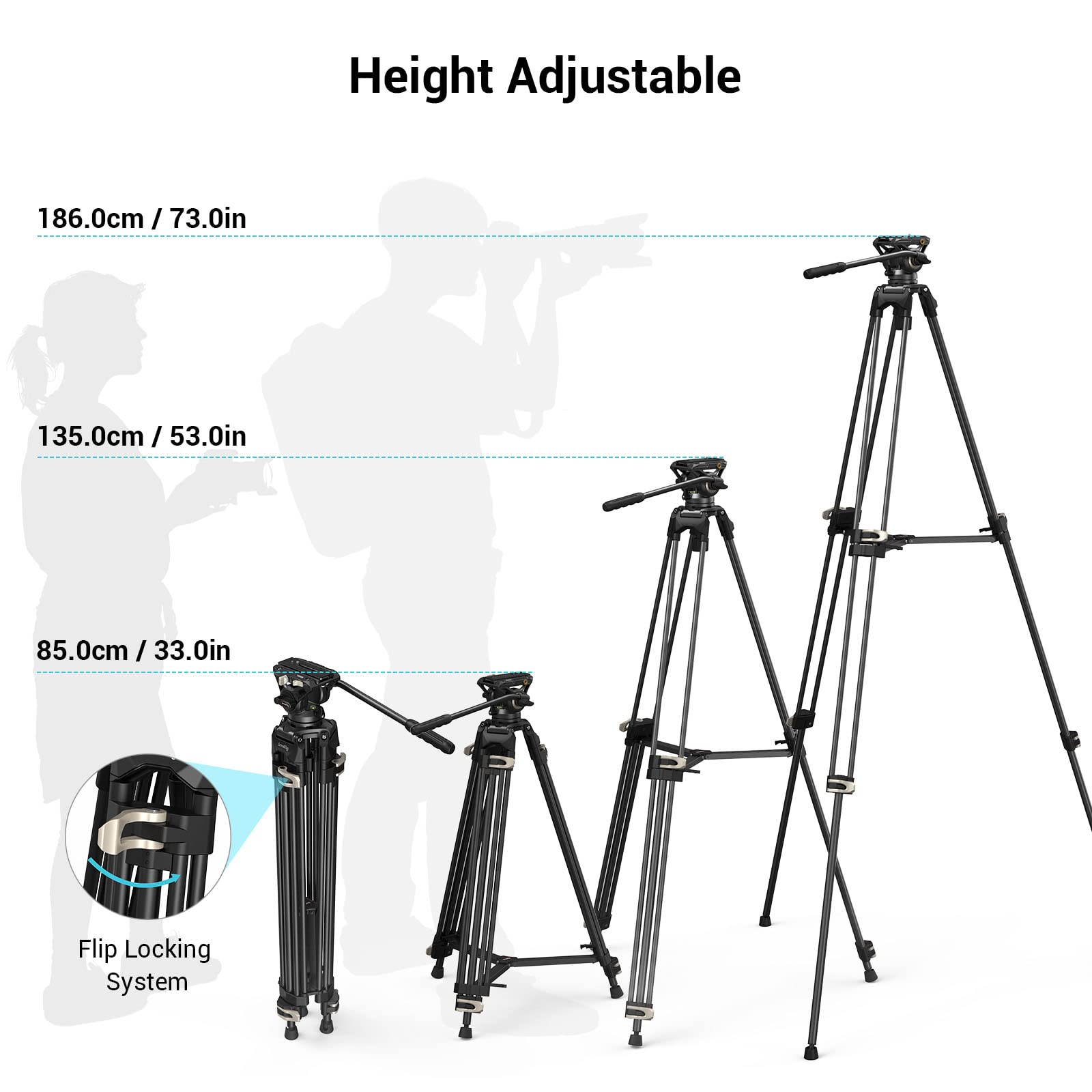 Smallrig Ad-01 Video Tripod, 73 Heavy Duty Tripod With 360 Degree Fluid Head And Quick Release Plate For Dslr, Camcorder, Camera