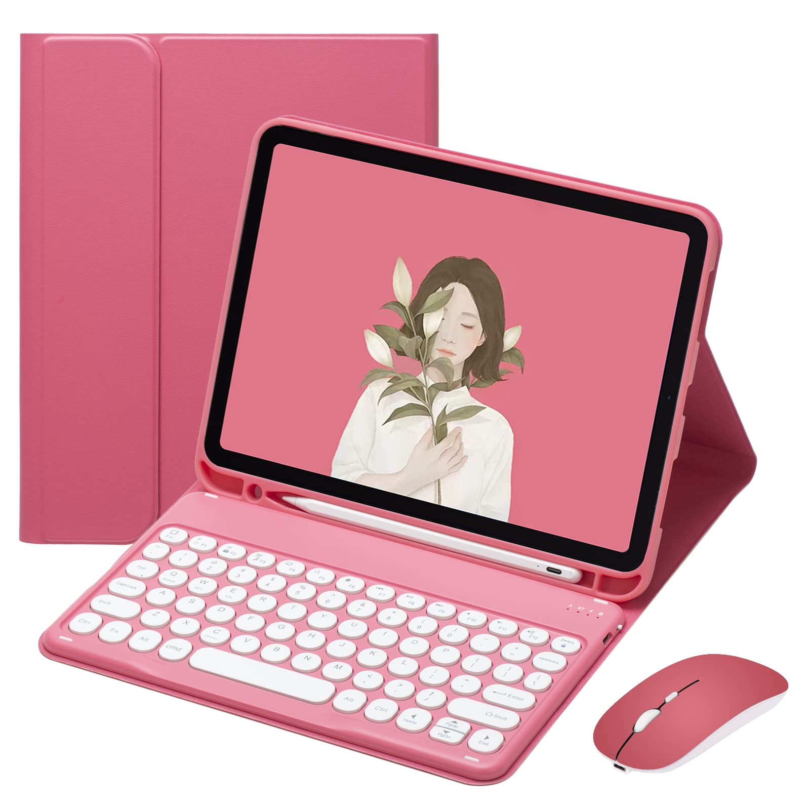 YEEHi iPad 9th 8th 7th Generation Air 3rd Gen Pro 10.5 Keyboard Case with Mouse Cute Color Keyboard Retro Round Key Candy Colors