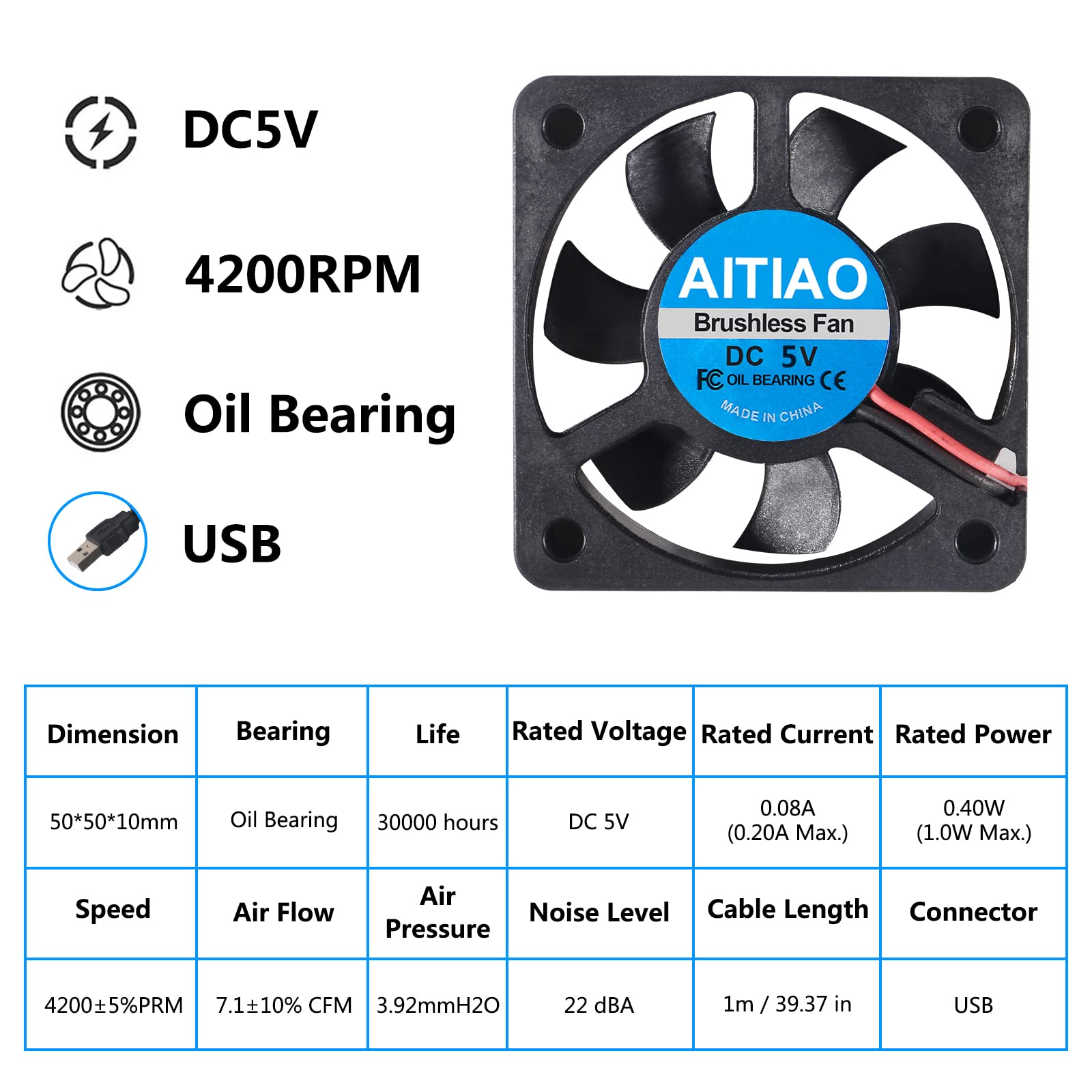 Aitiao 6Pcs 50Mm Usb Brushless Cooling Fan 50Mm X10Mm Dc 5V Quiet Cooling Fan 5010 Mini Computer Fan For Small Appliances Series