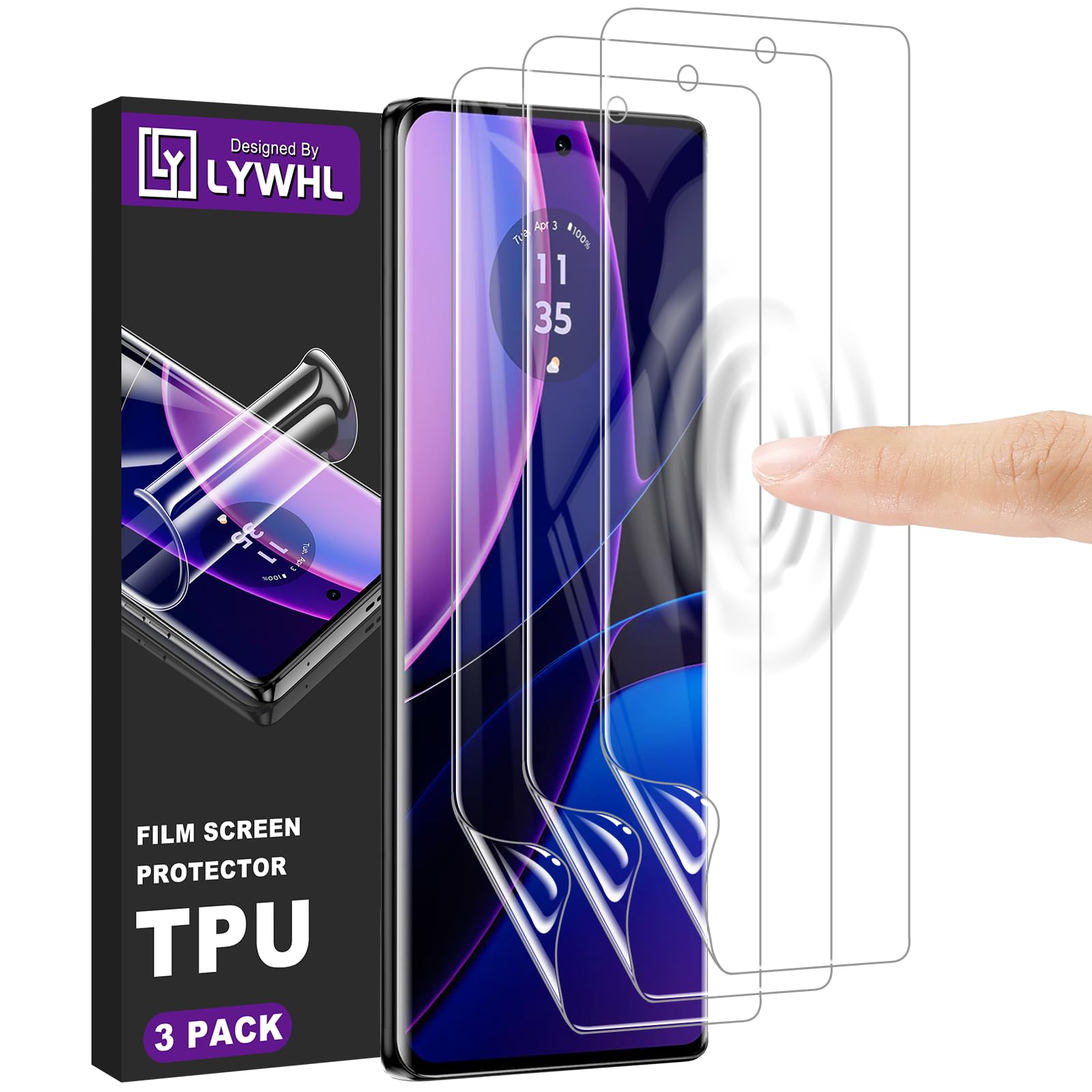Lywhl 3 Pack For Motorola Edge 2023 Screen Protector Tpu [Not Glass] [Support Fingerprint Unlock] Bubble Free, Touch Sensitive, 3D Curved Max Coverage For Motorola Edge 2023