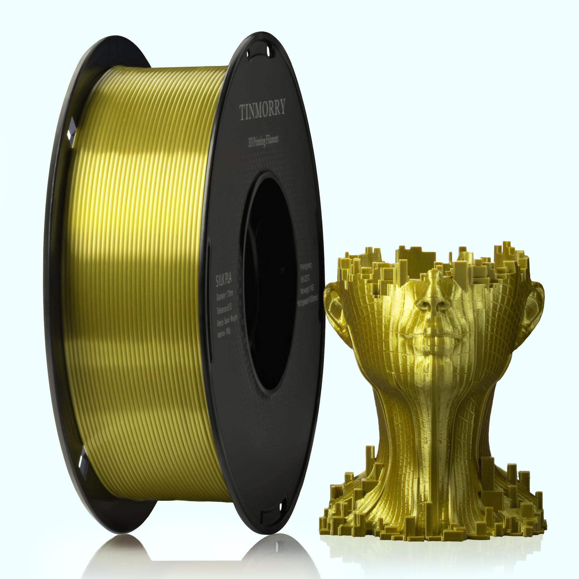 PLA Filament 1.75mm, TINMORRY 3D Printer Filament, 1kg (2.2lbs), Compatible with Bambu FDM 3D Printer, Silk Light Gold