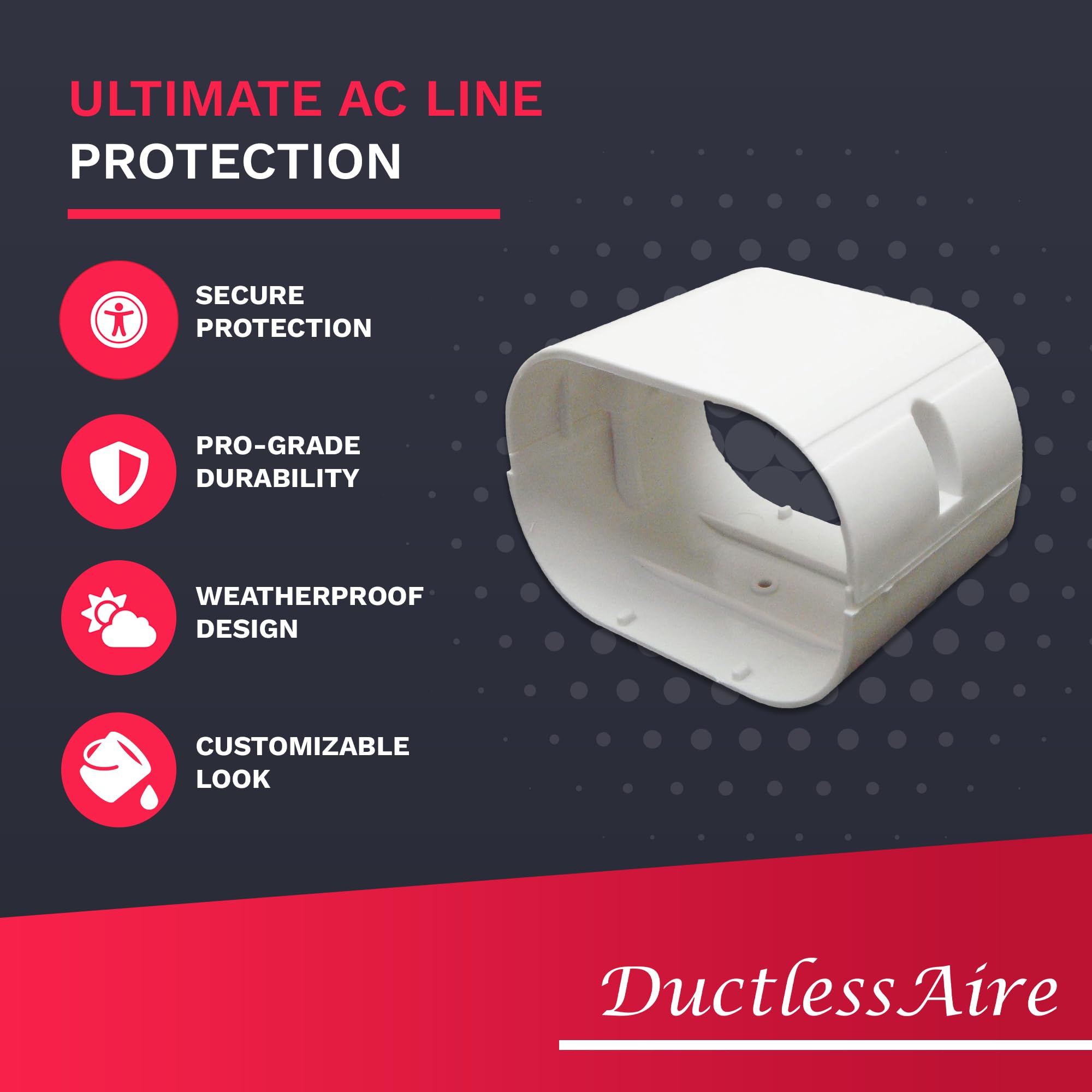 Ductlessaire   Premium 3 Inch Coupler Mini Split Line Set Cover Kit   Protection For Ductless Mini Splits/Central Air Systems