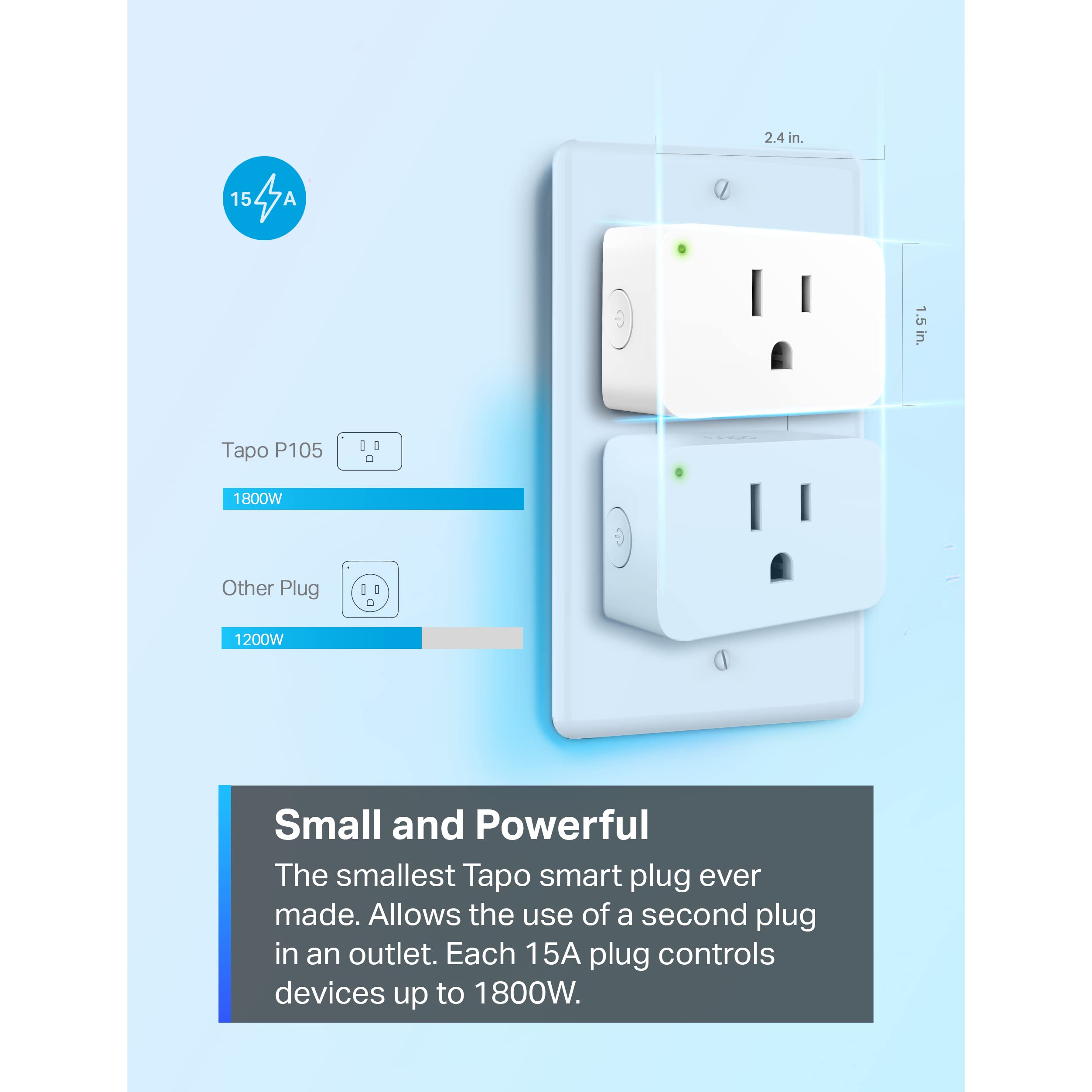 Tp Link Tapo Smart Plug Mini 15A, Smart Home Wi Fi Plug, Super Easy Setup, Compatible With Alexa & Google Home, No Hub Required,